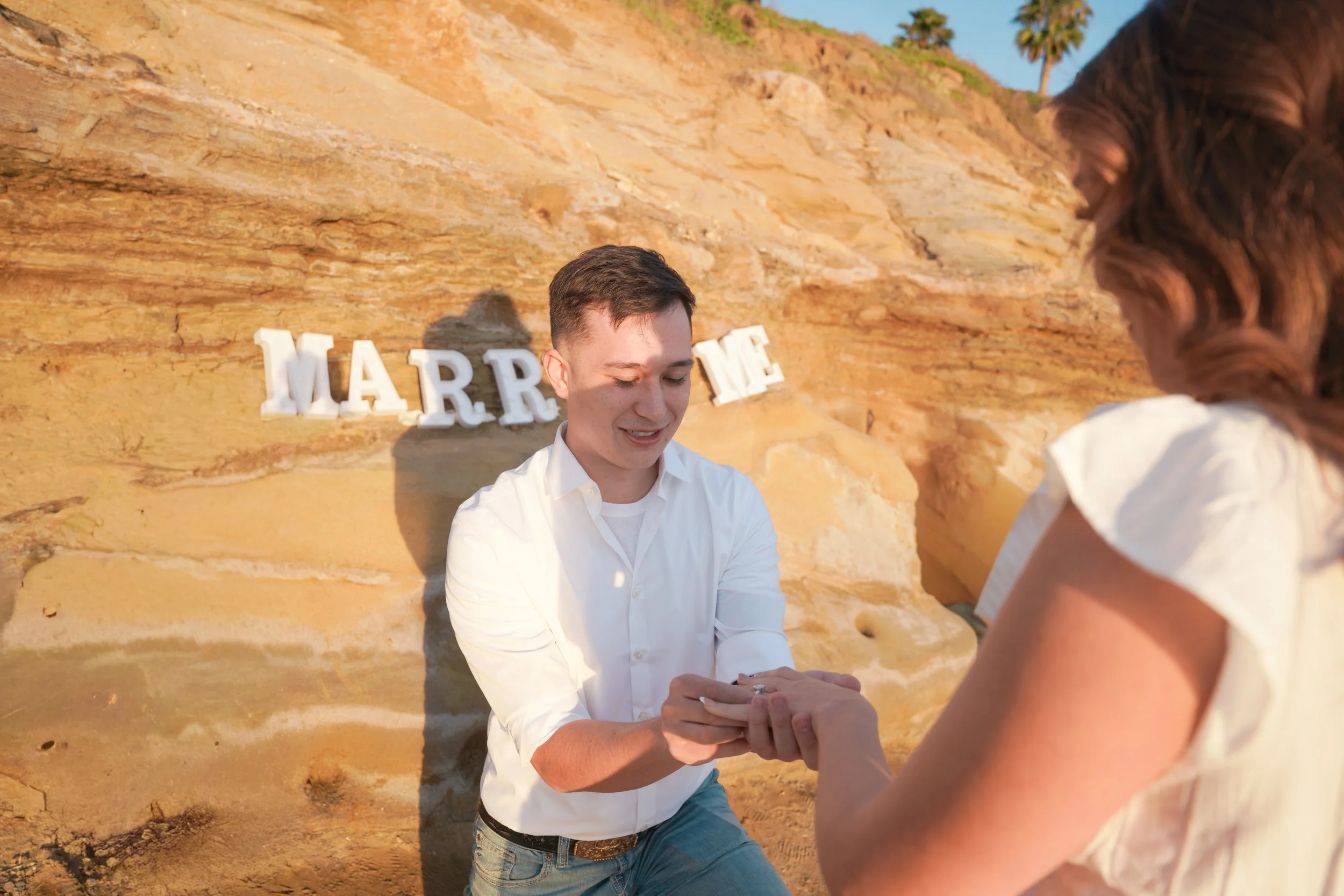 Newly Engaged Couple Celebrating Cliffside Proposal at Sunset Cliffs San Diego