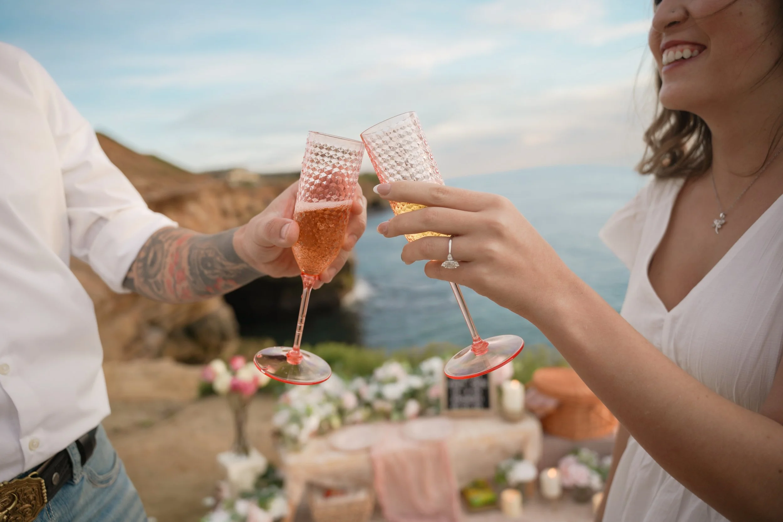 First Champagne Toast After Sunset Cliffs Surprise Proposal in San Diego