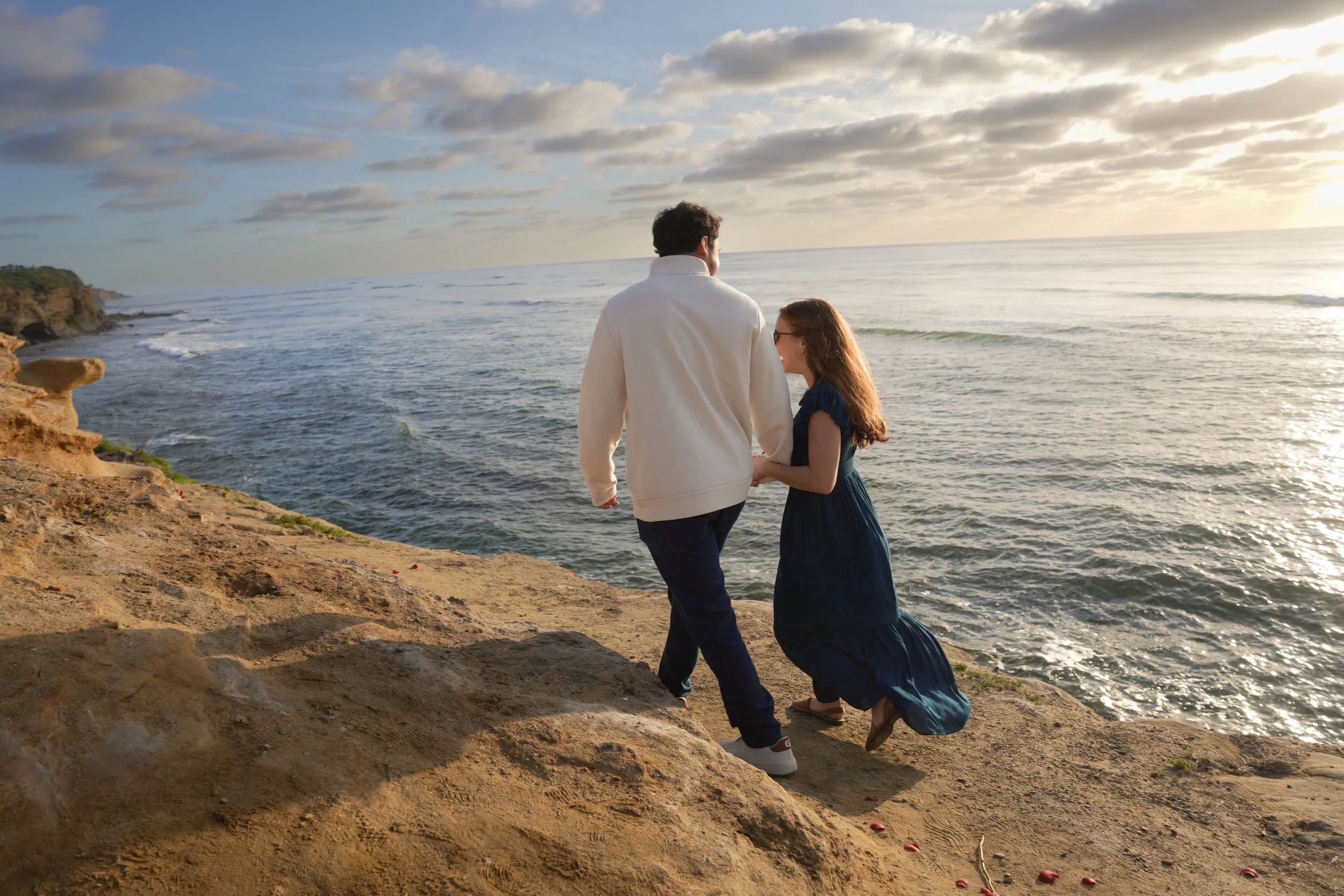 Sunset Cliffs Surprise Proposal Photographer Golden Hour Moment