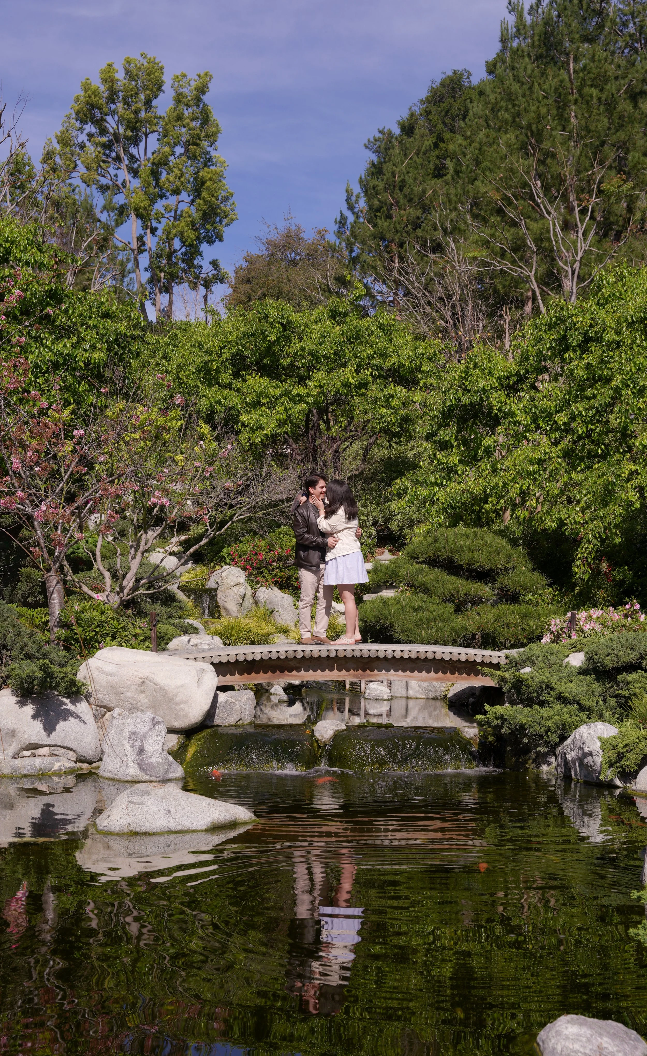 Balboa Park surprise proposal captured on the scenic Earth Bridge inside the Japanese Friendship Garden.