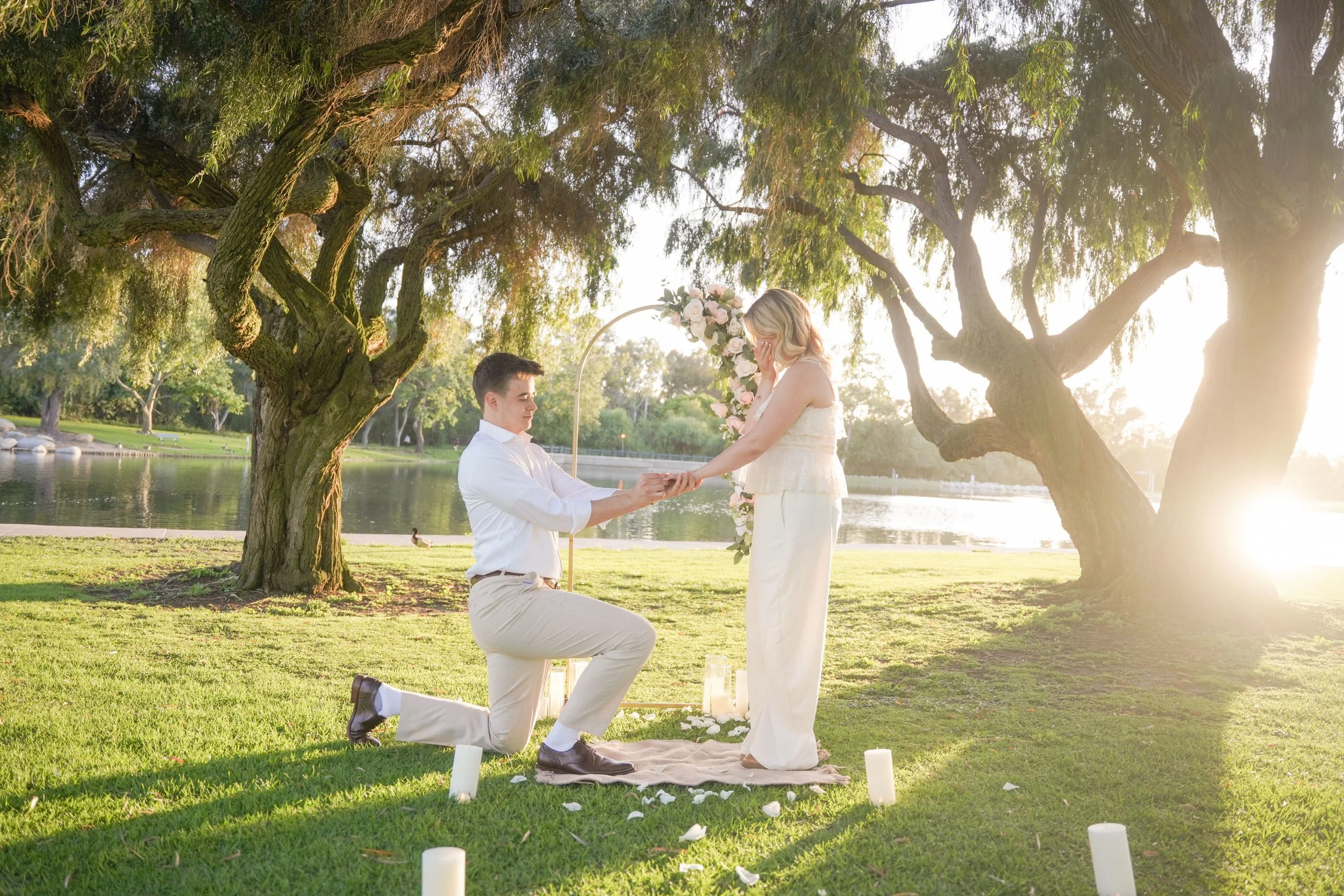 Luxury Proposal Arch Setup at Sunset