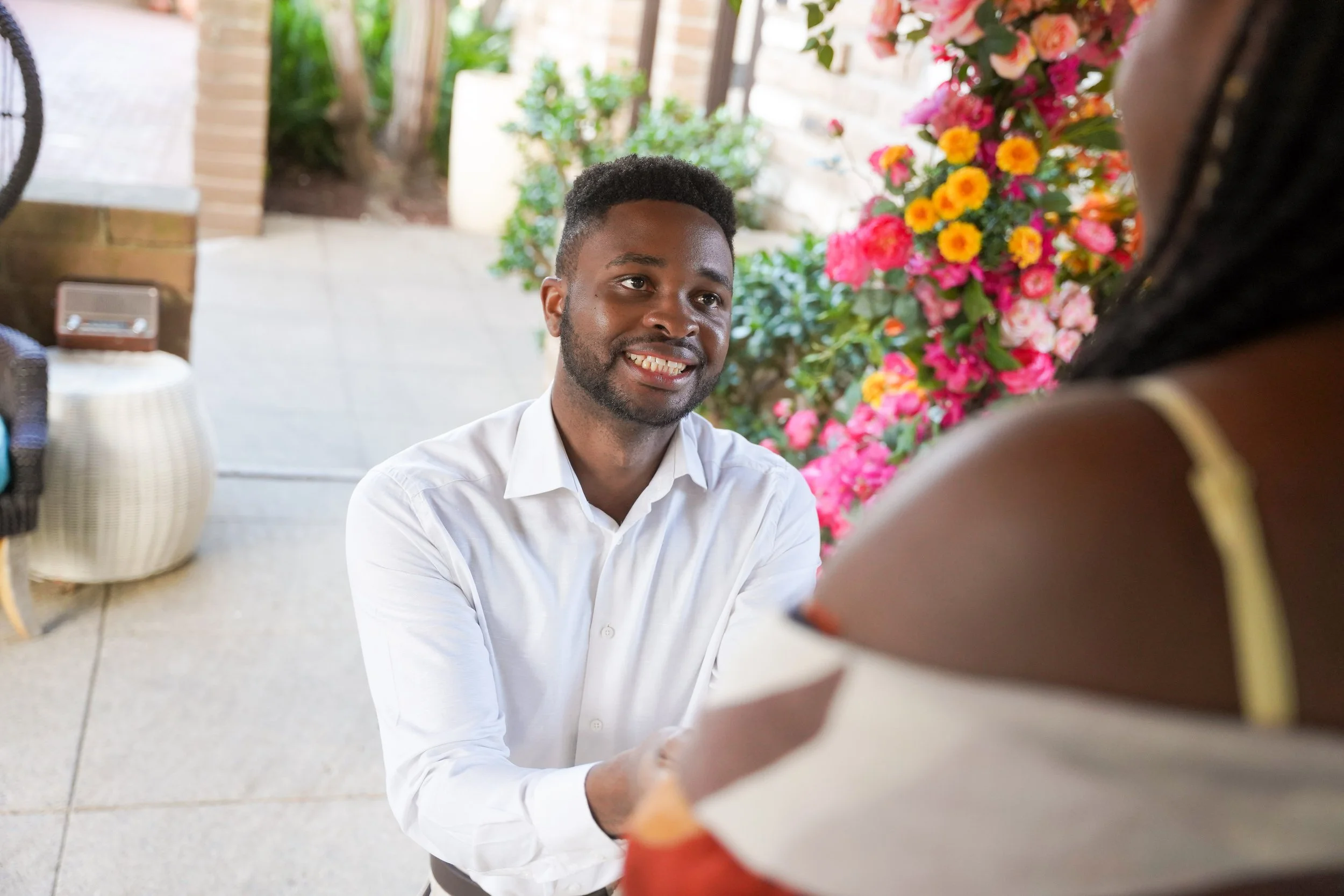 Estancia La Jolla Proposal Photography at Point Flora Garden Setting