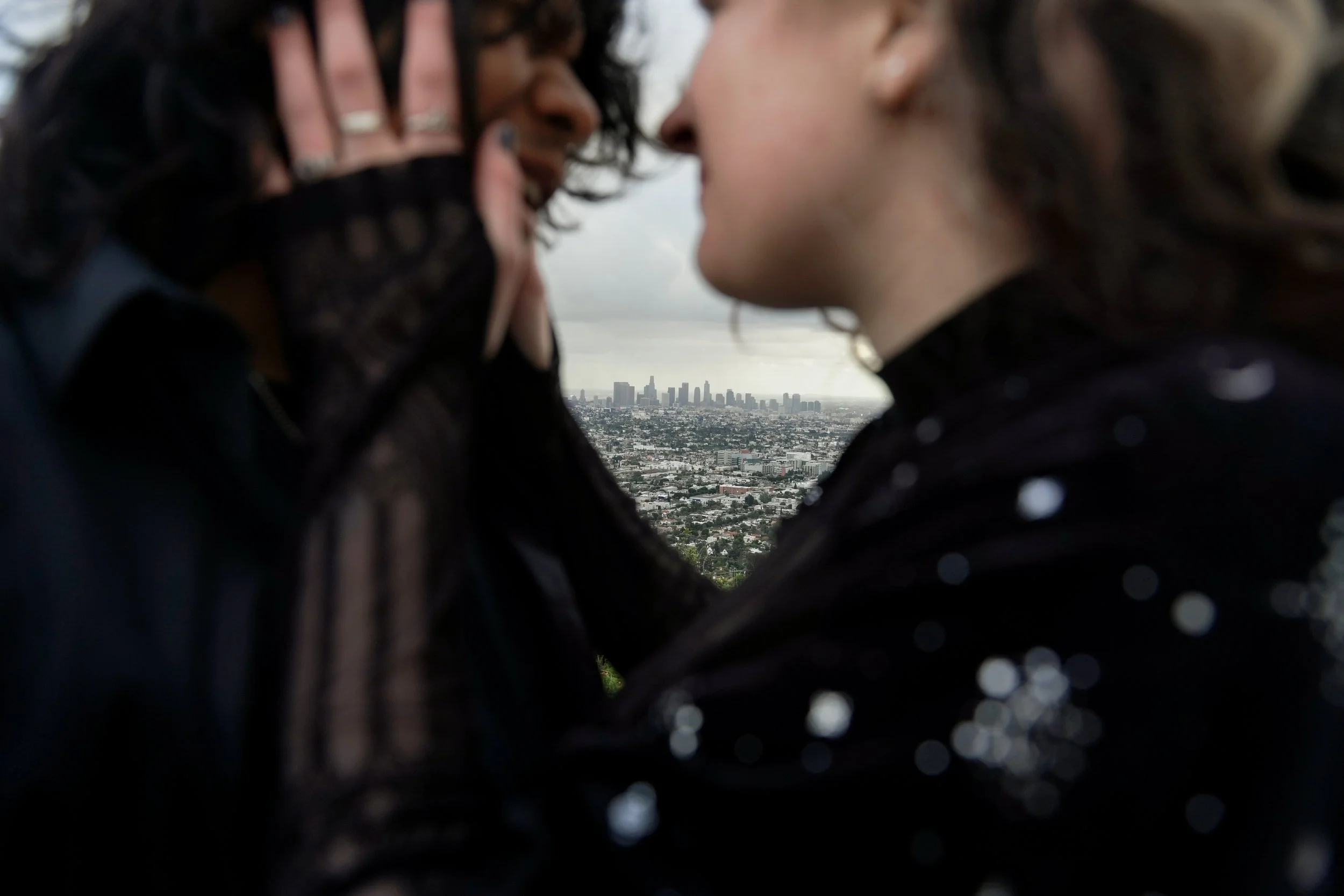 Los Angeles Skyline Engagement Photos from Hiking Trail