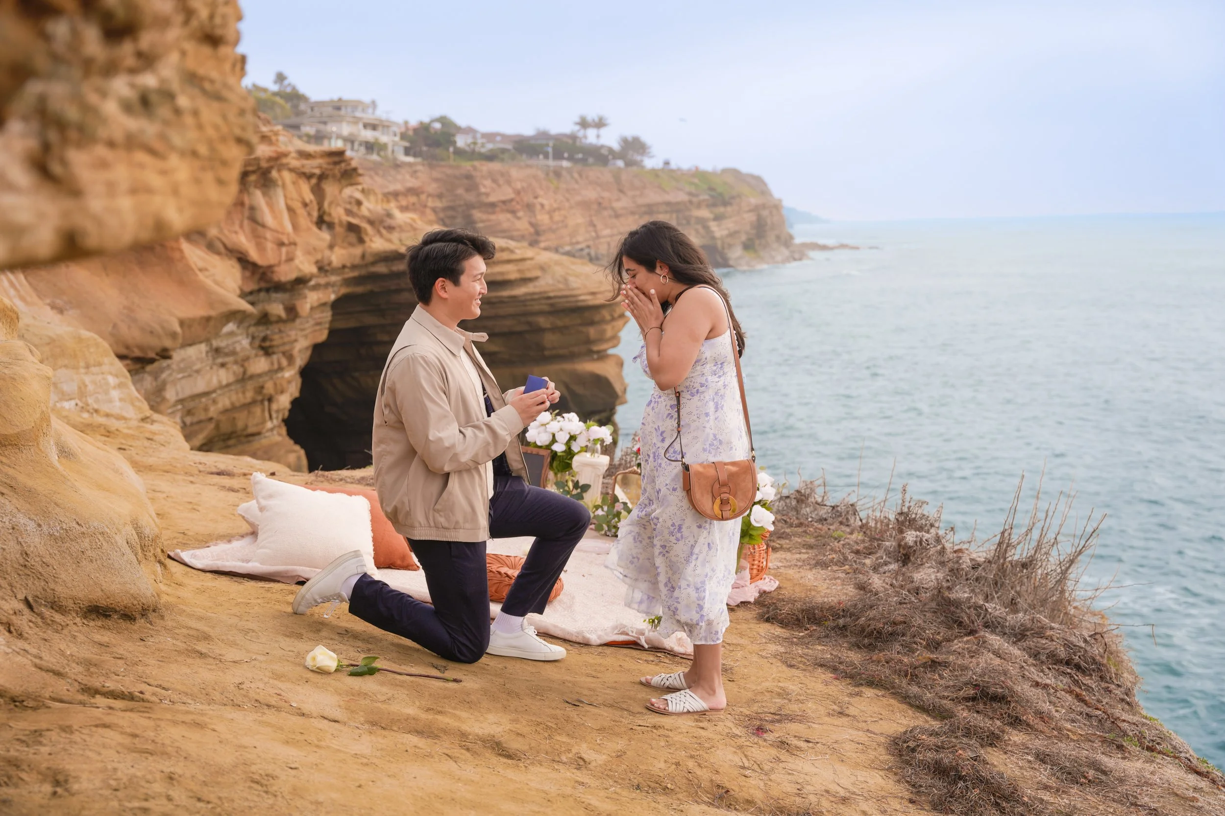 Boho Picnic Surprise Proposal at Sunset Cliffs San Diego