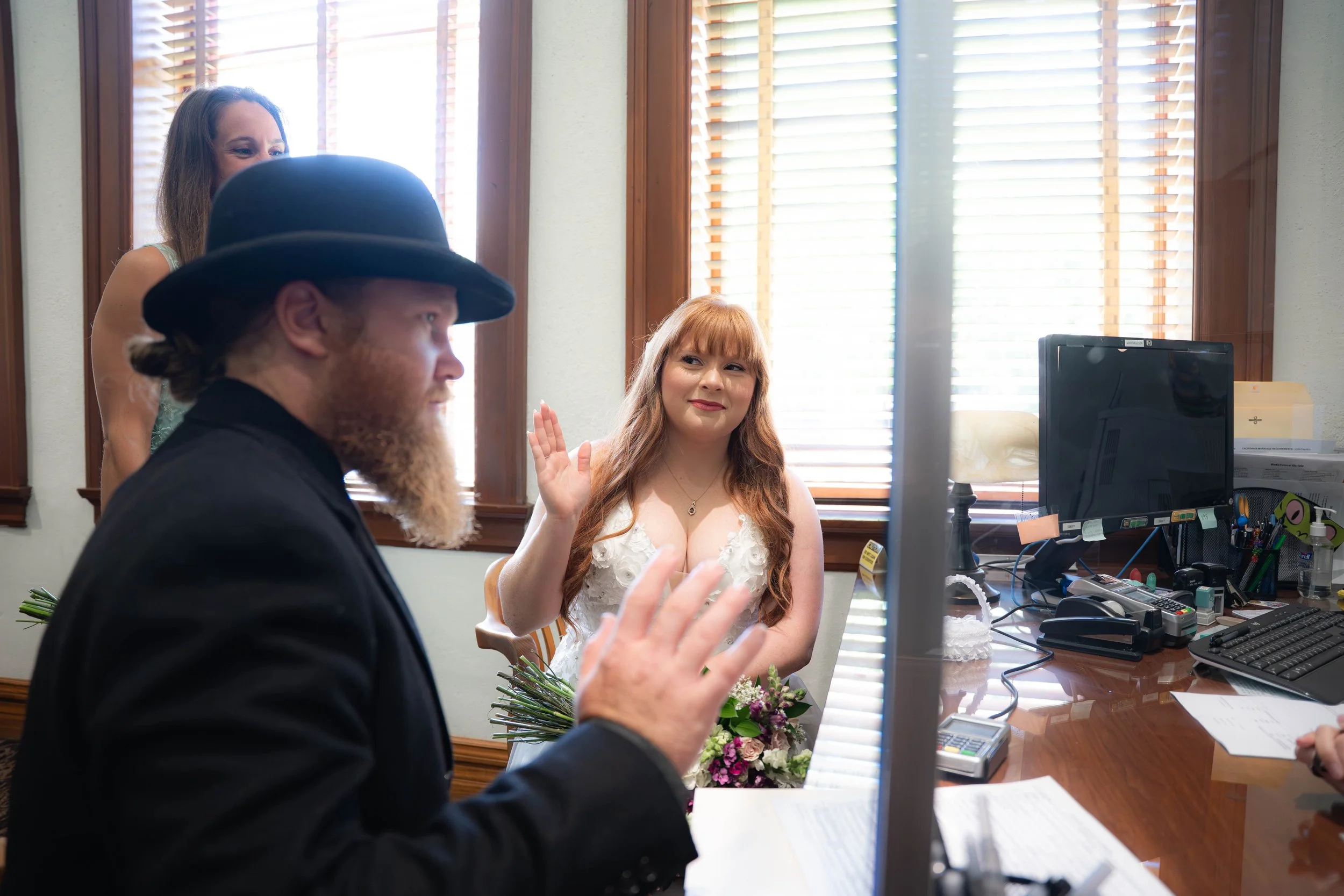 Civil marriage at the historic Old Orange County Courthouse. This couple booked our Elopement Package for their intimate celebration. 📸 Book your Orange County courthouse wedding photography today.