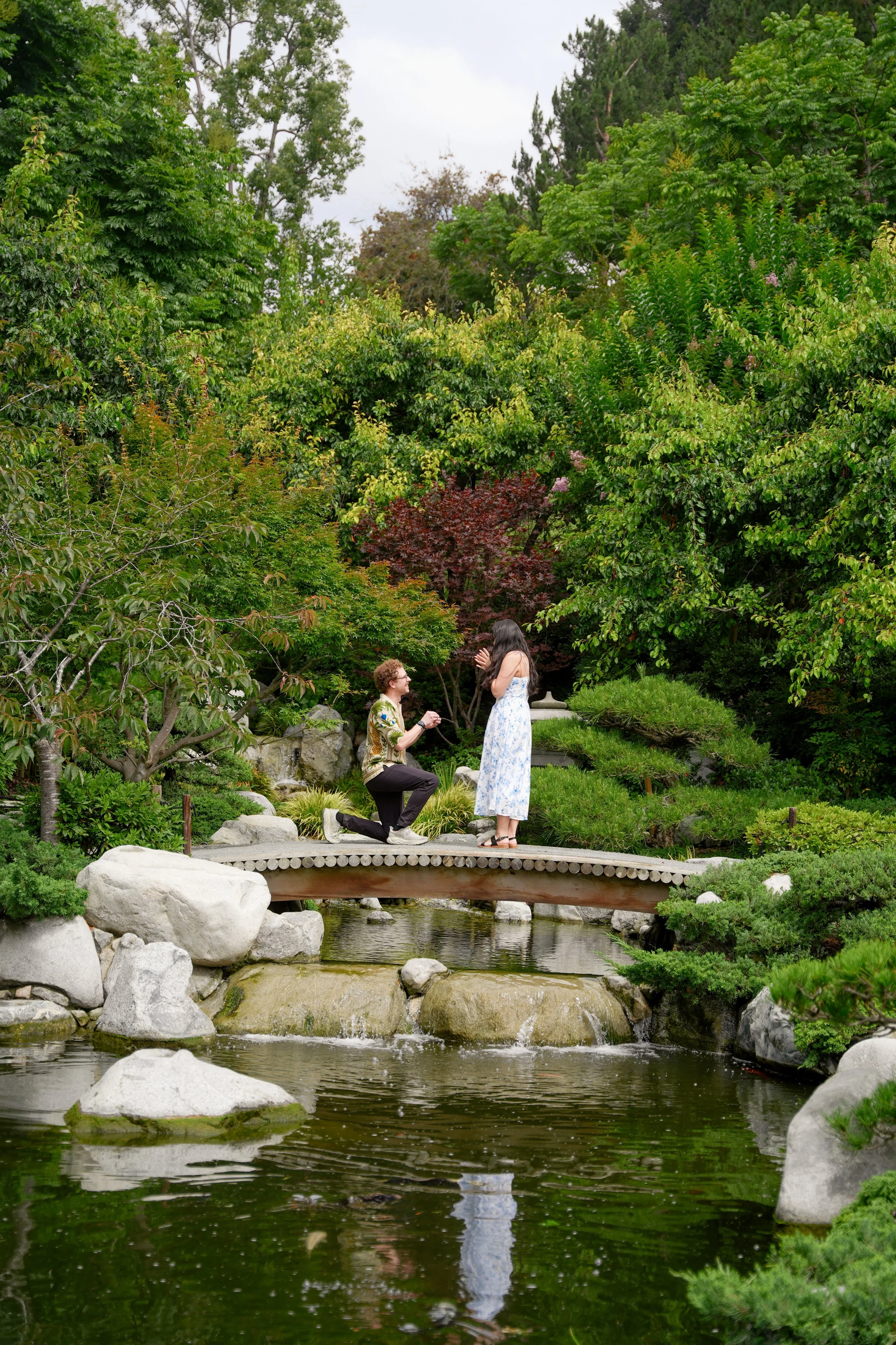 Romantic engagement moments inside the Japanese Friendship Garden at Balboa Park, one of San Diego's premier proposal destinations.