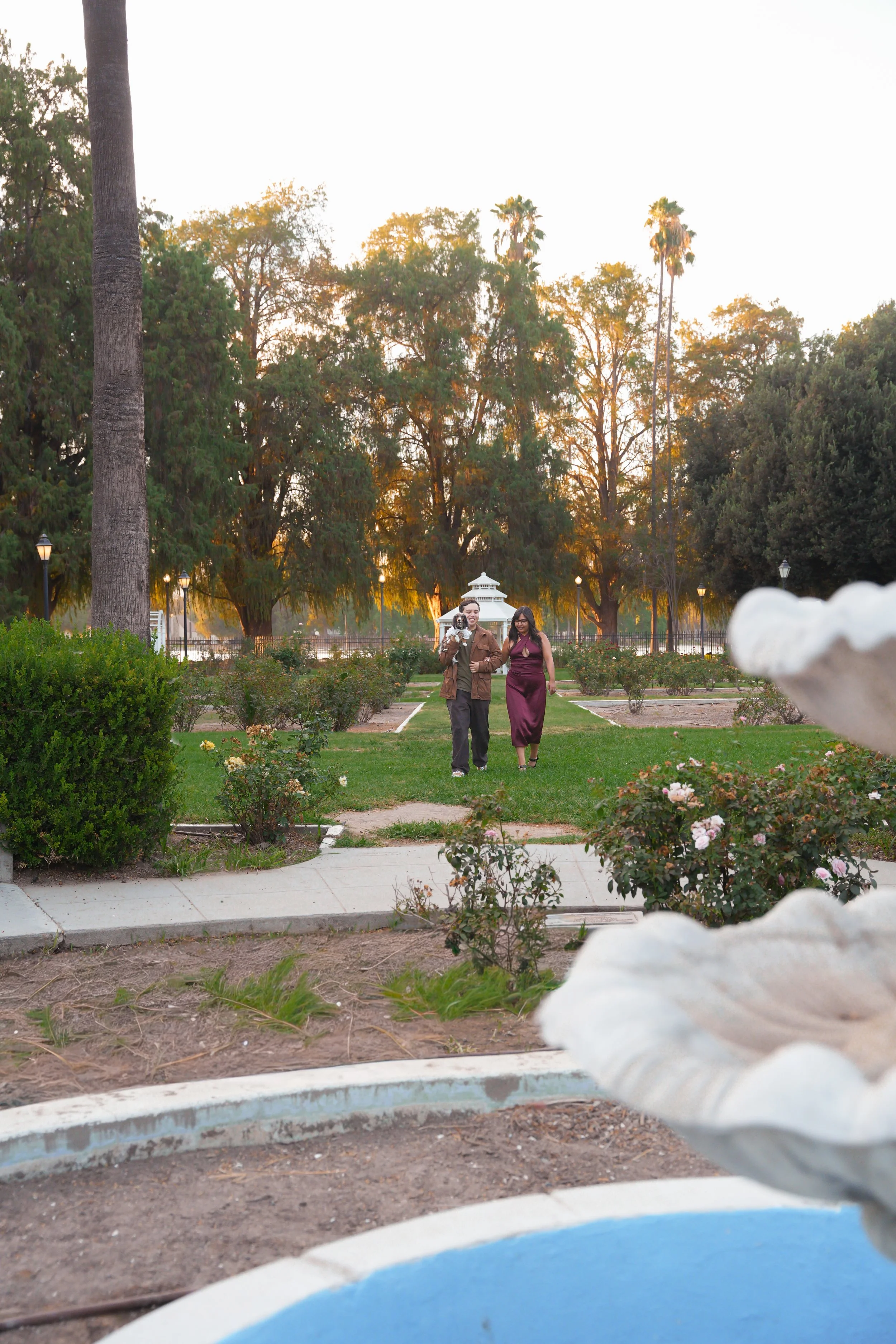 Newly engaged couple photographed at Fairmount Park in Riverside.