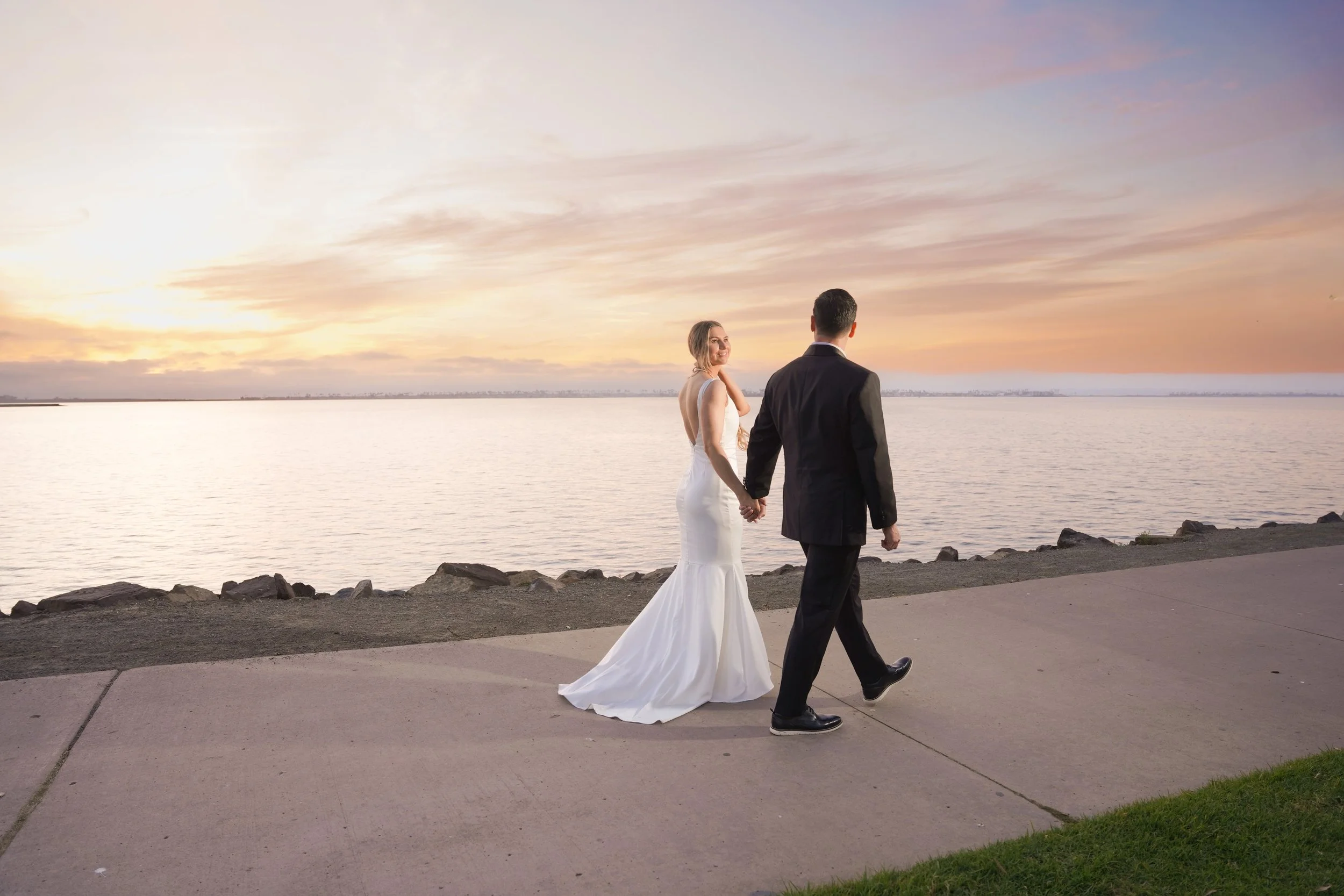 Golden hour courthouse wedding portraits at Marina Park Chula Vista