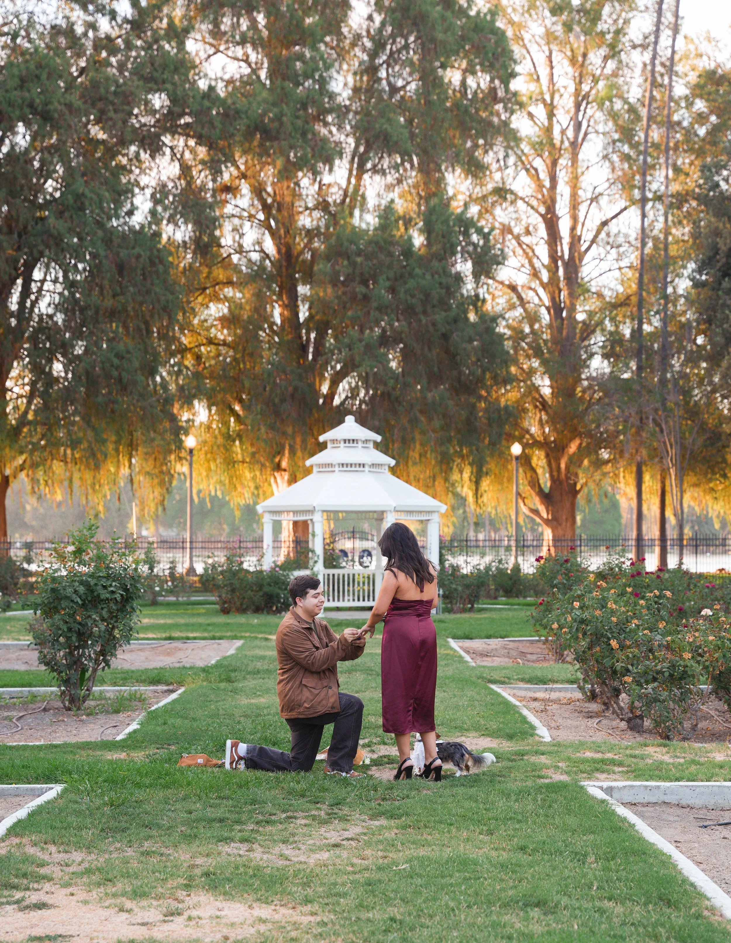 Surprise proposal at Fairmount Park in Riverside, California.