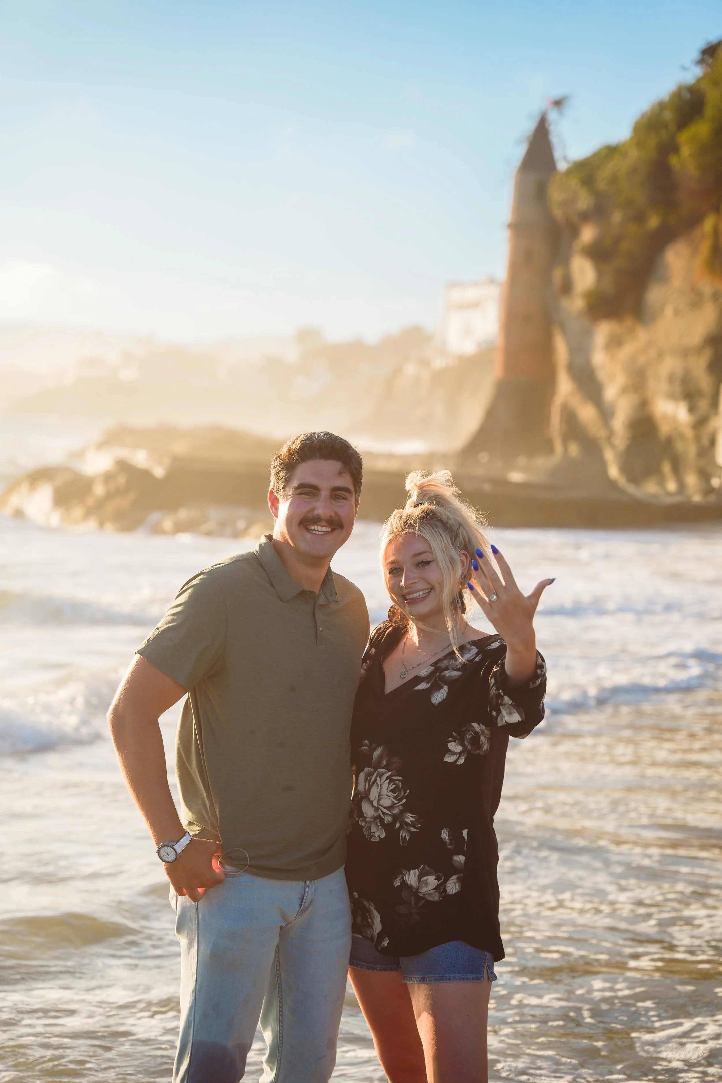 Romantic engagement photography at Victoria Beach in Laguna Beach during an unforgettable Southern California sunset.