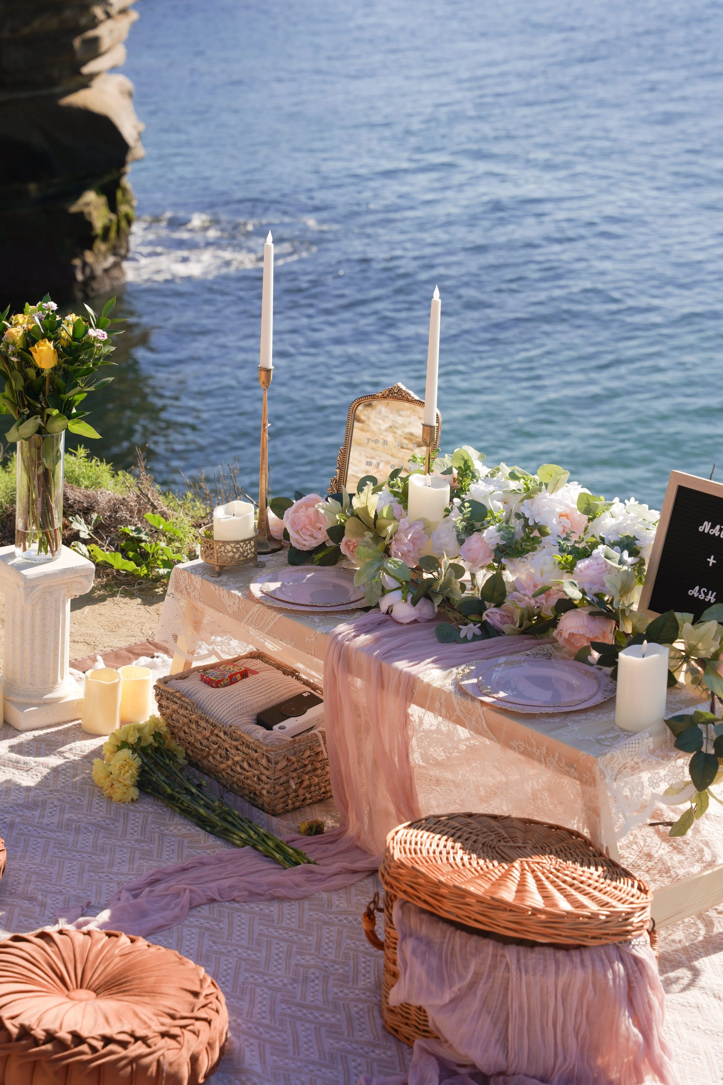 Oceanfront Proposal Picnic with Professional Photography