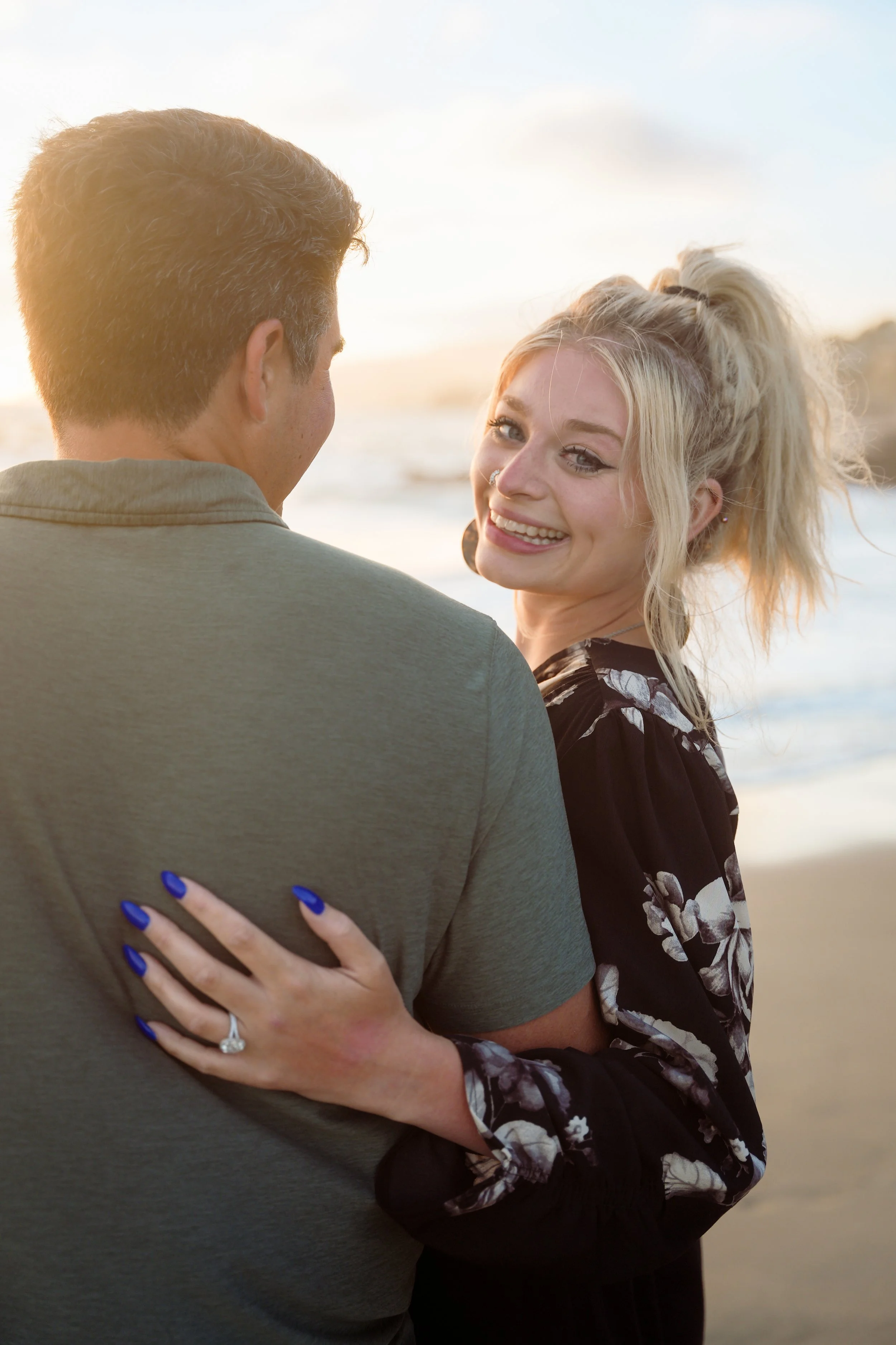 Sunset engagement session at Victoria Beach in Laguna Beach showcasing California's iconic coastline and golden light.