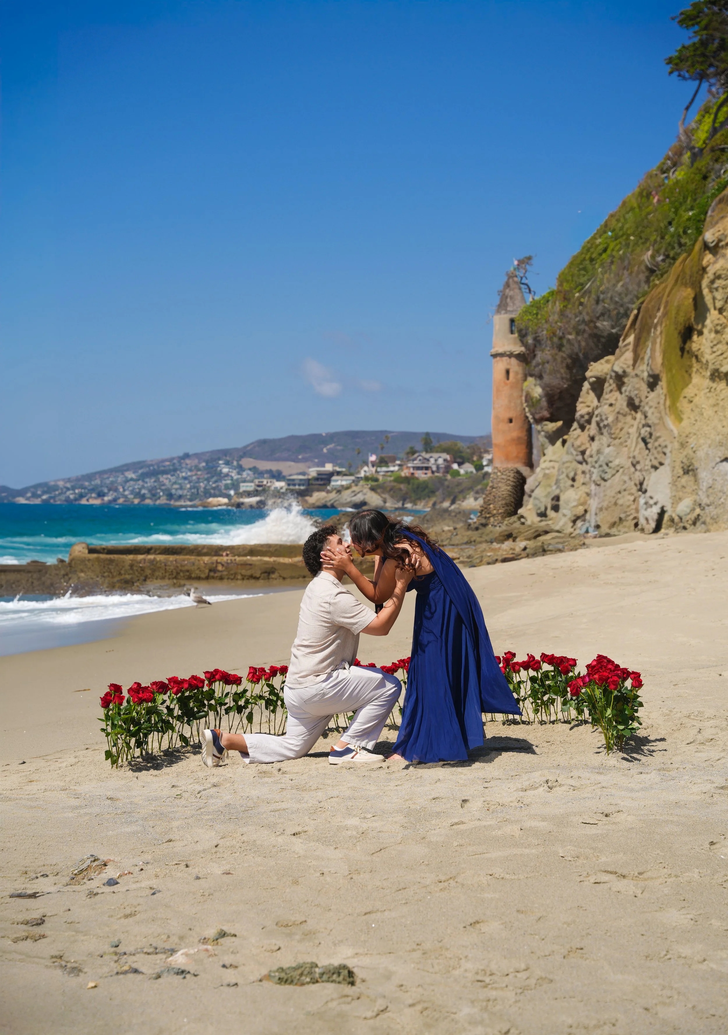 Victoria Beach Pirate Tower Floral Surprise Proposal in Laguna Beach