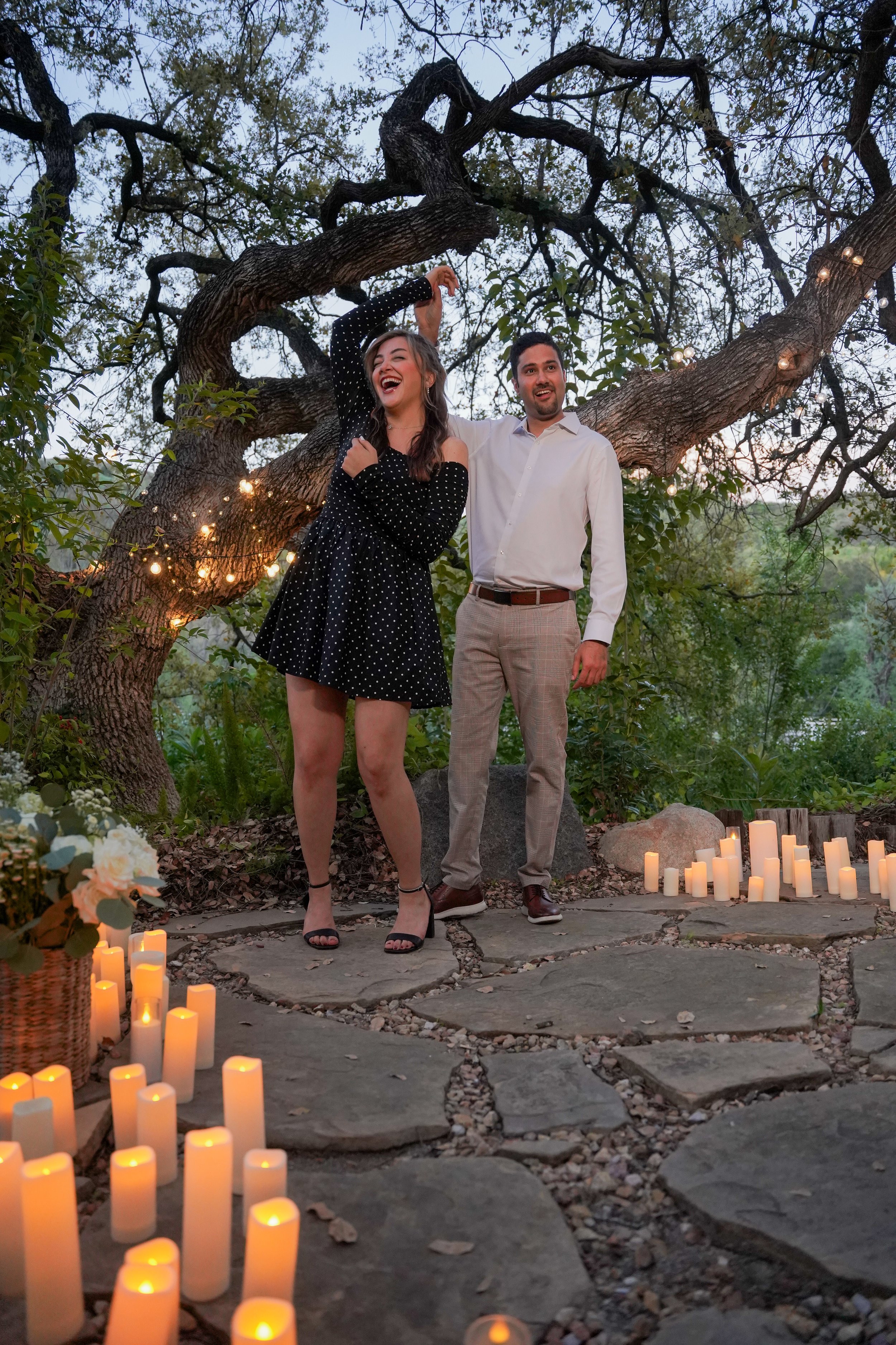 Surprise proposal photoshoot in Temecula, California featuring romantic estate views and candid engagement photography. Perfect for couples planning a private and unforgettable “Will you marry me?” moment.