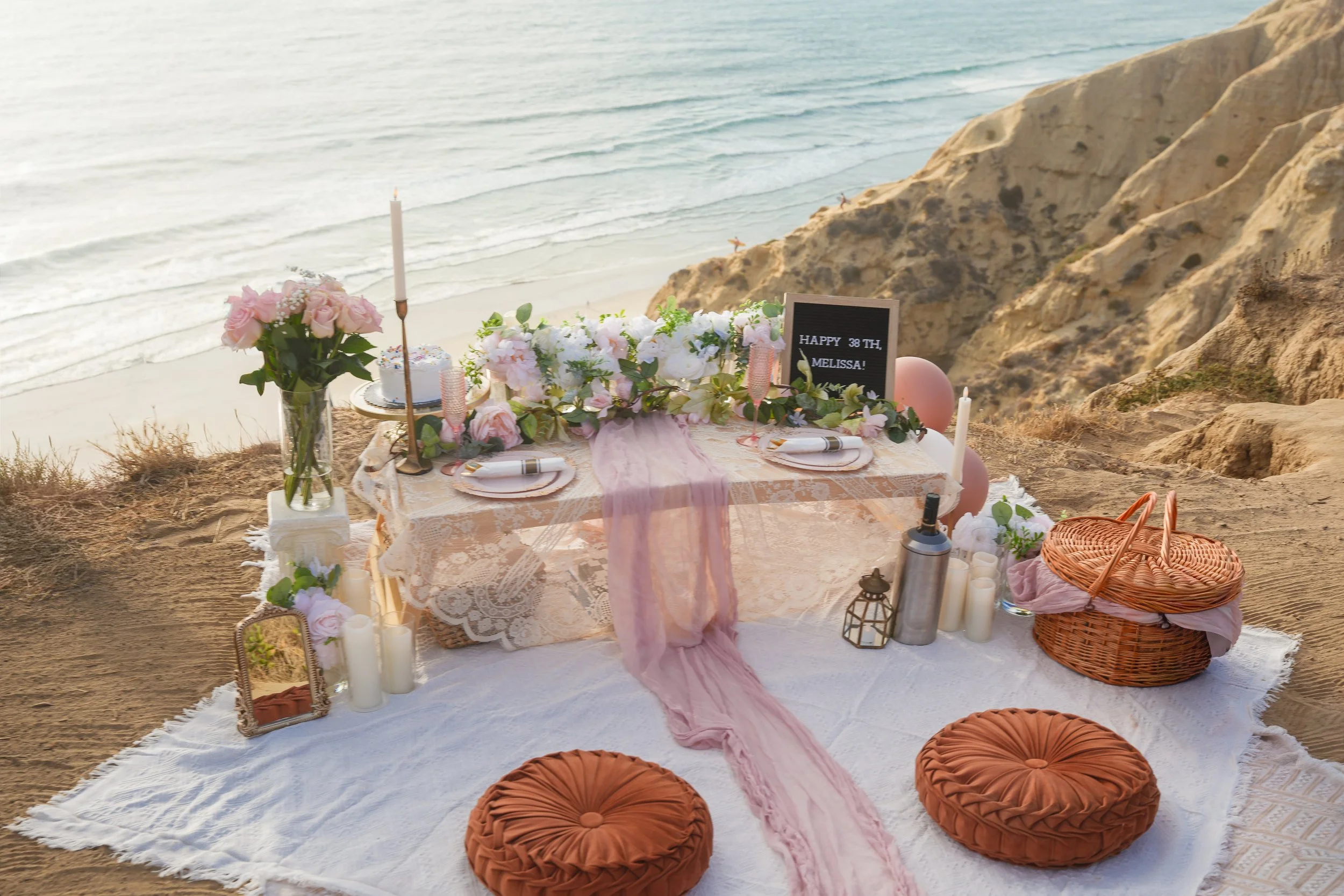 La Jolla Gliderport sunset picnic proposal disguised as a birthday celebration.