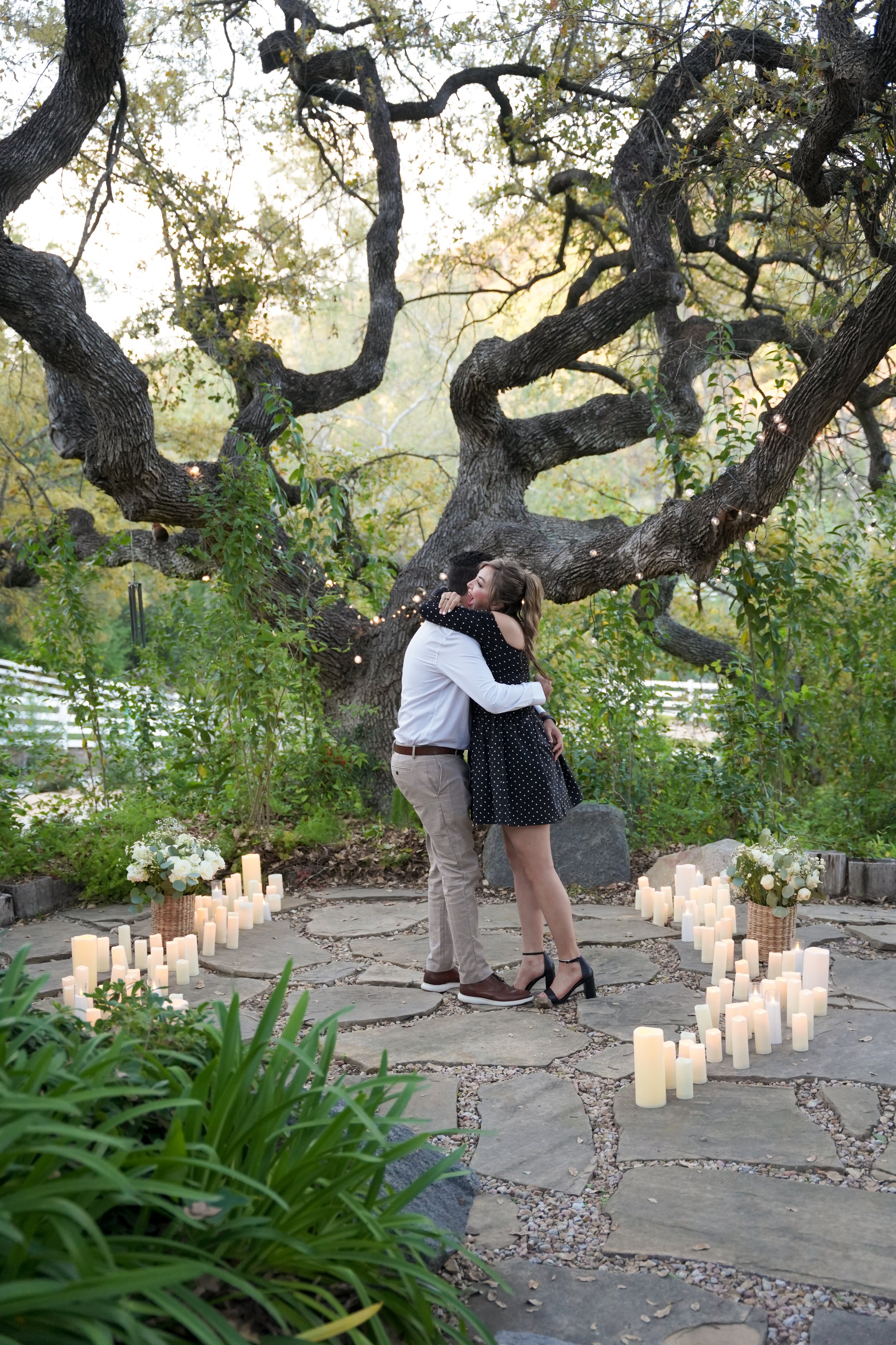Surprise proposal photoshoot in Temecula, California featuring romantic estate views and candid engagement photography. Perfect for couples planning a private and unforgettable “Will you marry me?” moment.