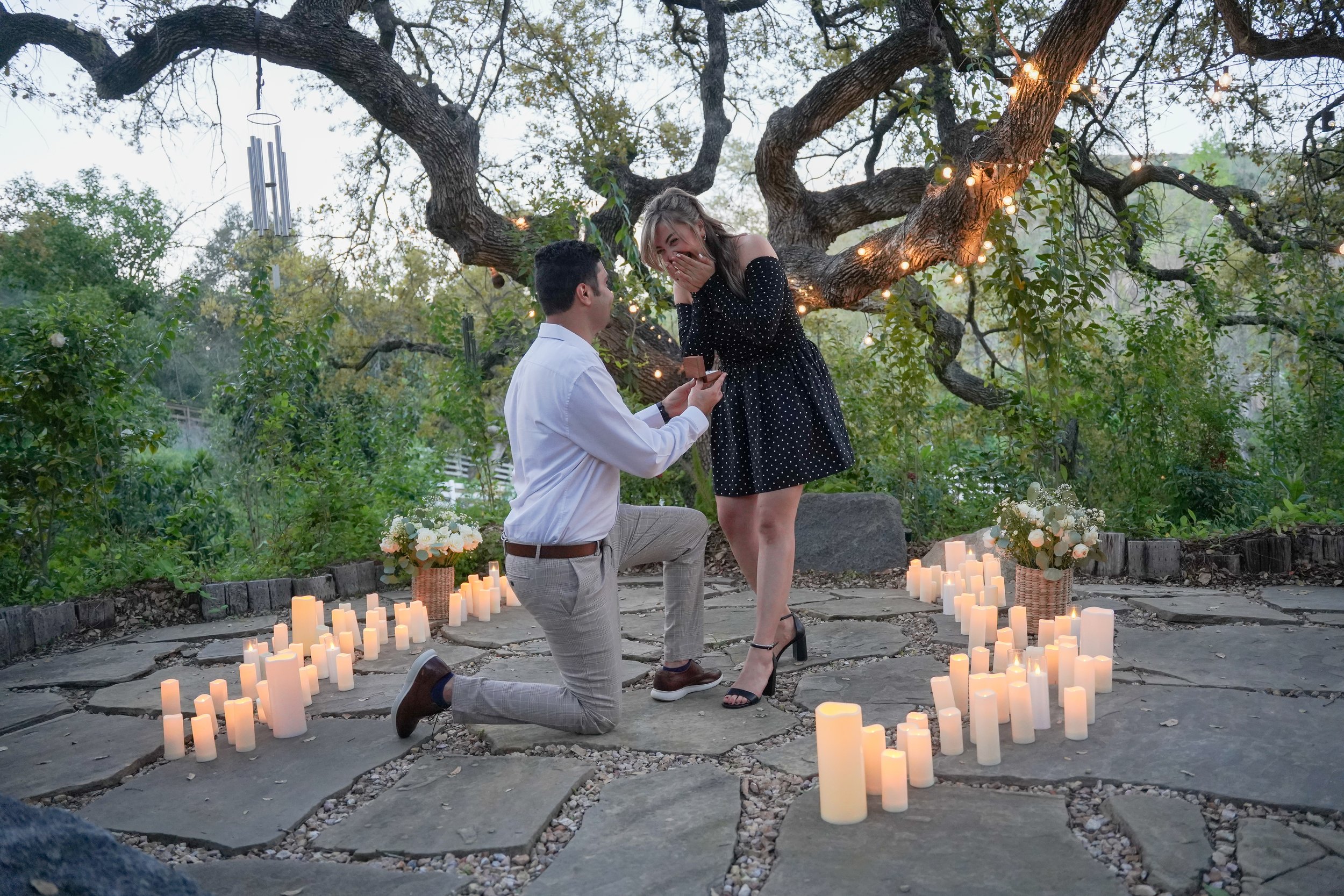 Surprise proposal photoshoot in Temecula, California featuring romantic estate views and candid engagement photography. Perfect for couples planning a private and unforgettable “Will you marry me?” moment.
