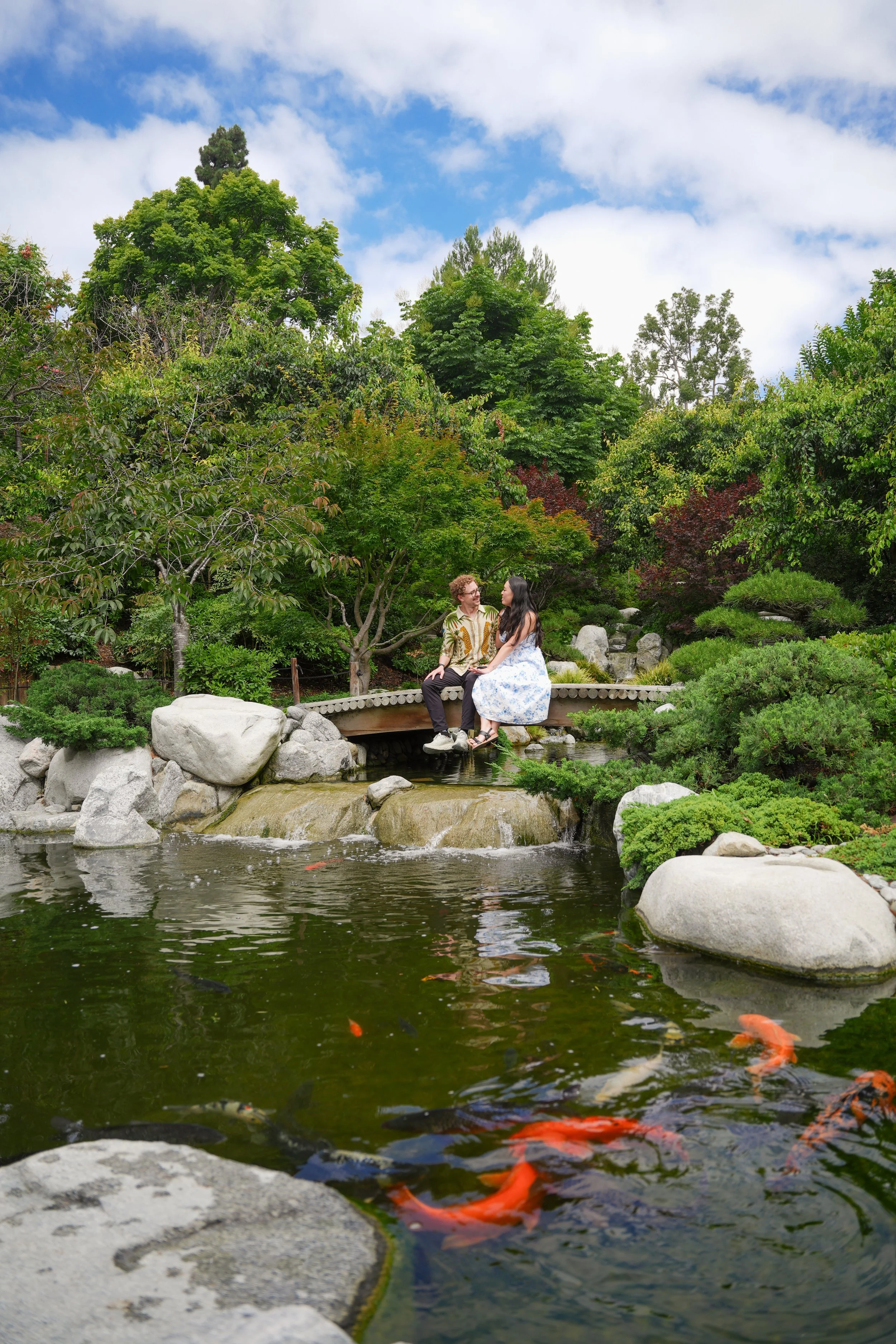 Timeless engagement portraits captured throughout the Japanese Friendship Garden in Balboa Park following a surprise proposal in San Diego.
