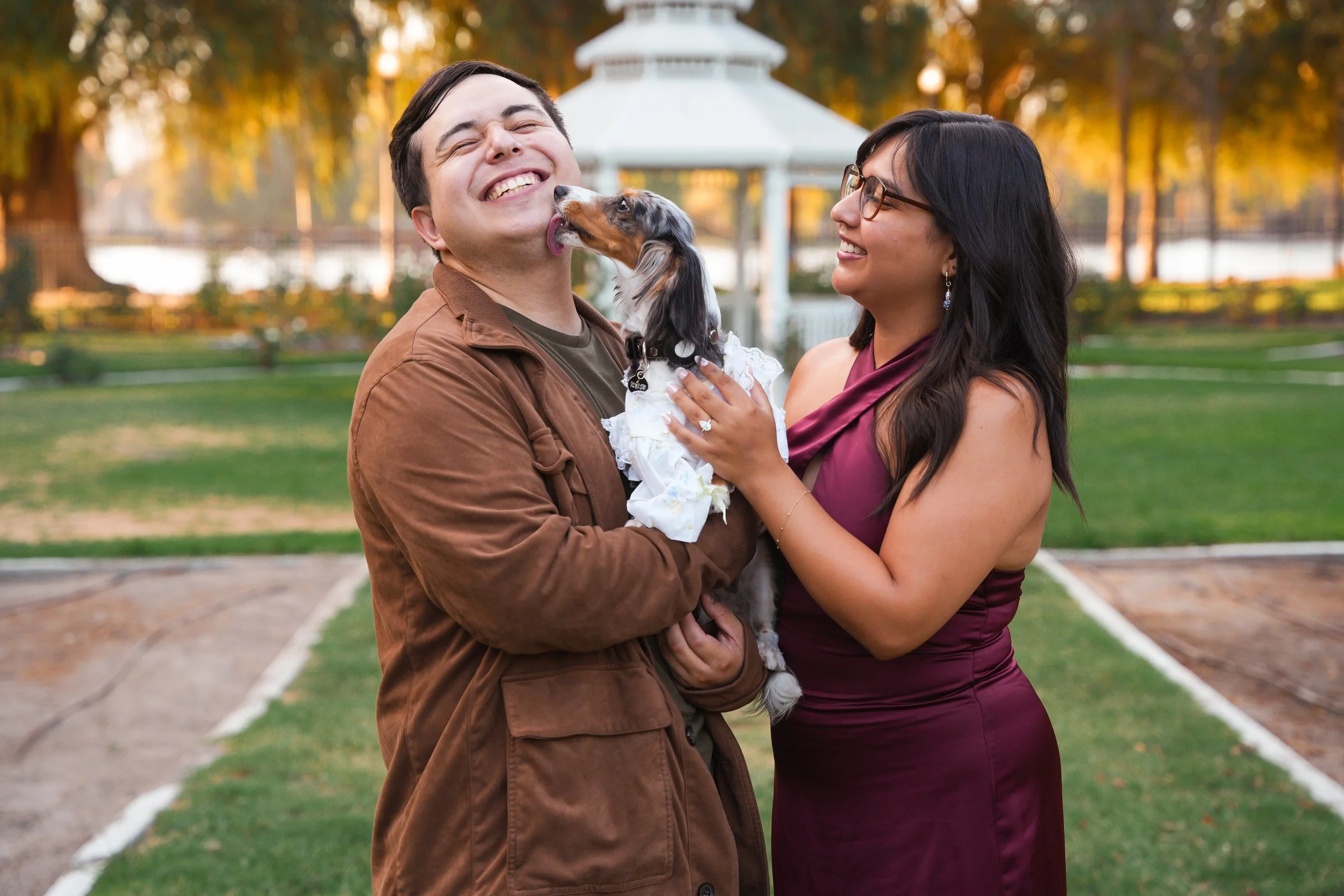 Riverside surprise proposal surrounded by Fairmount Park scenery.