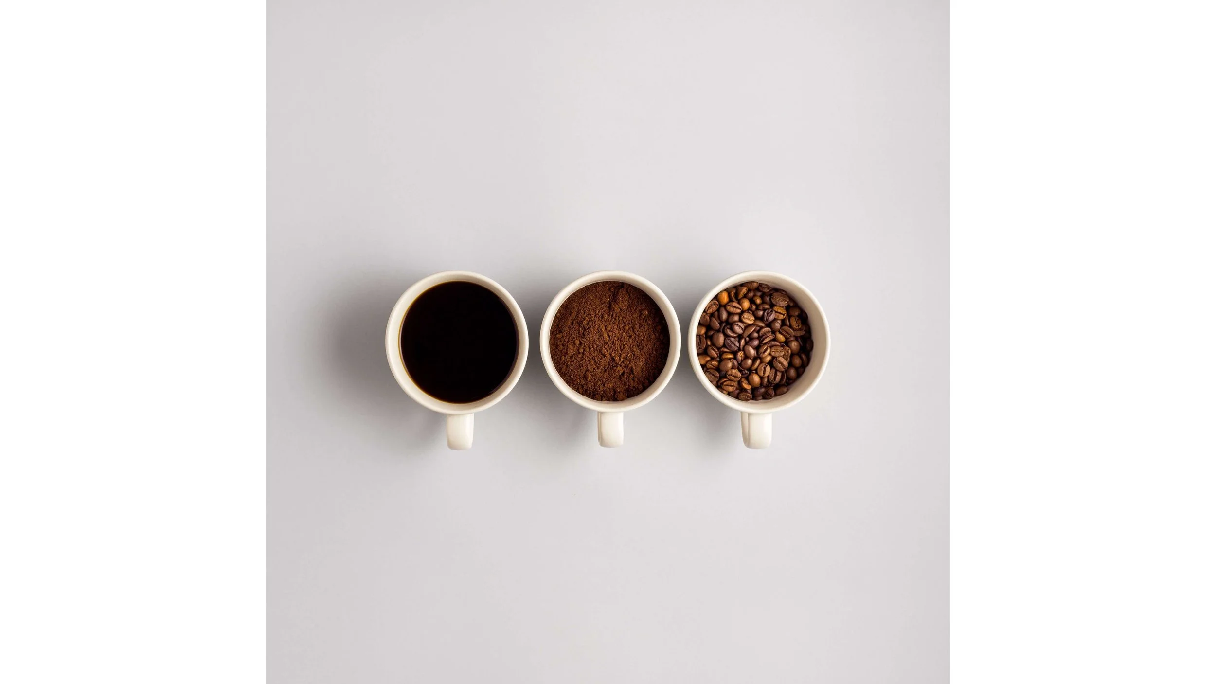 Cups with coffee beans, ground coffee, and coffee for coffee mold-freee blog.