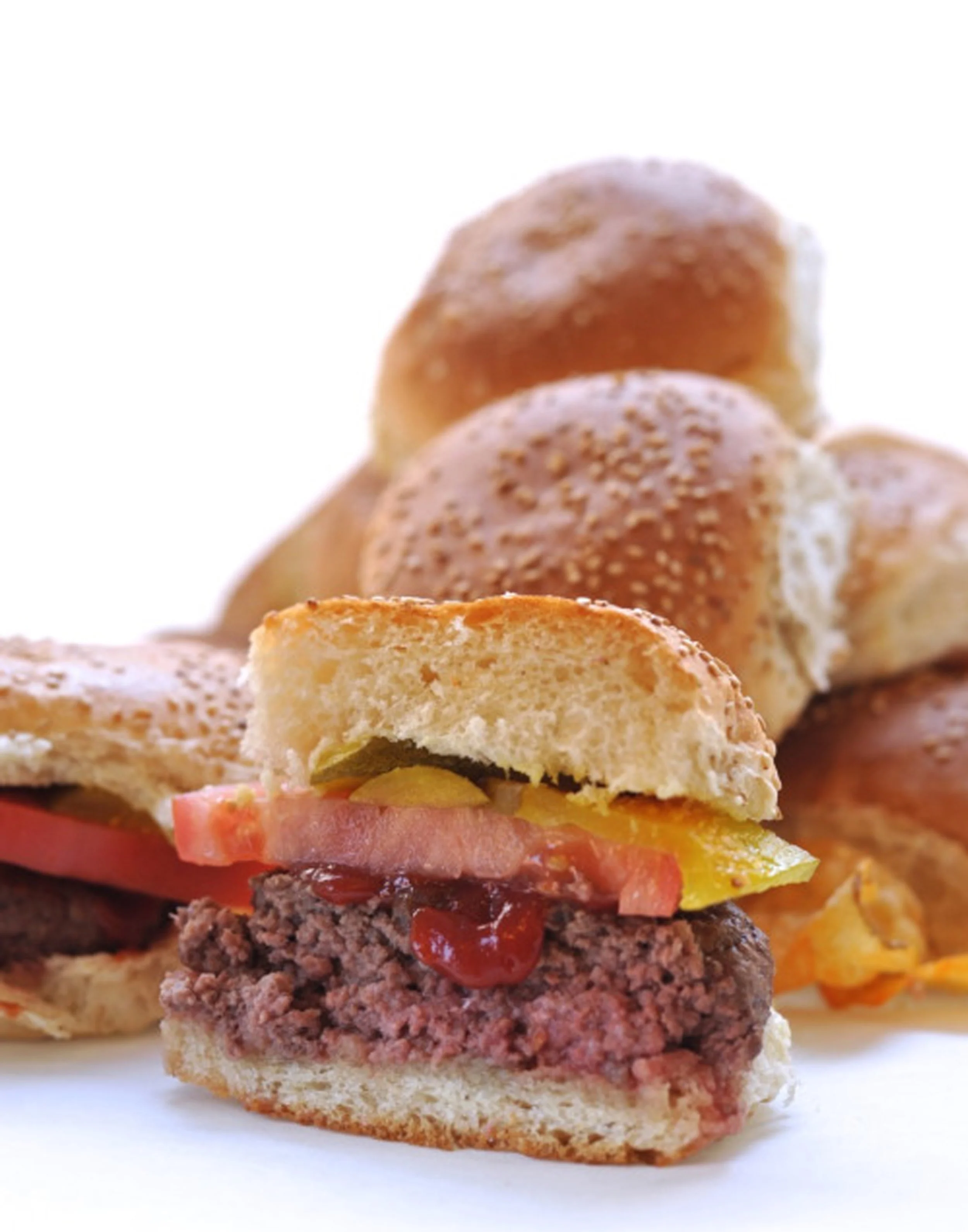 burger buns and a juicy burger