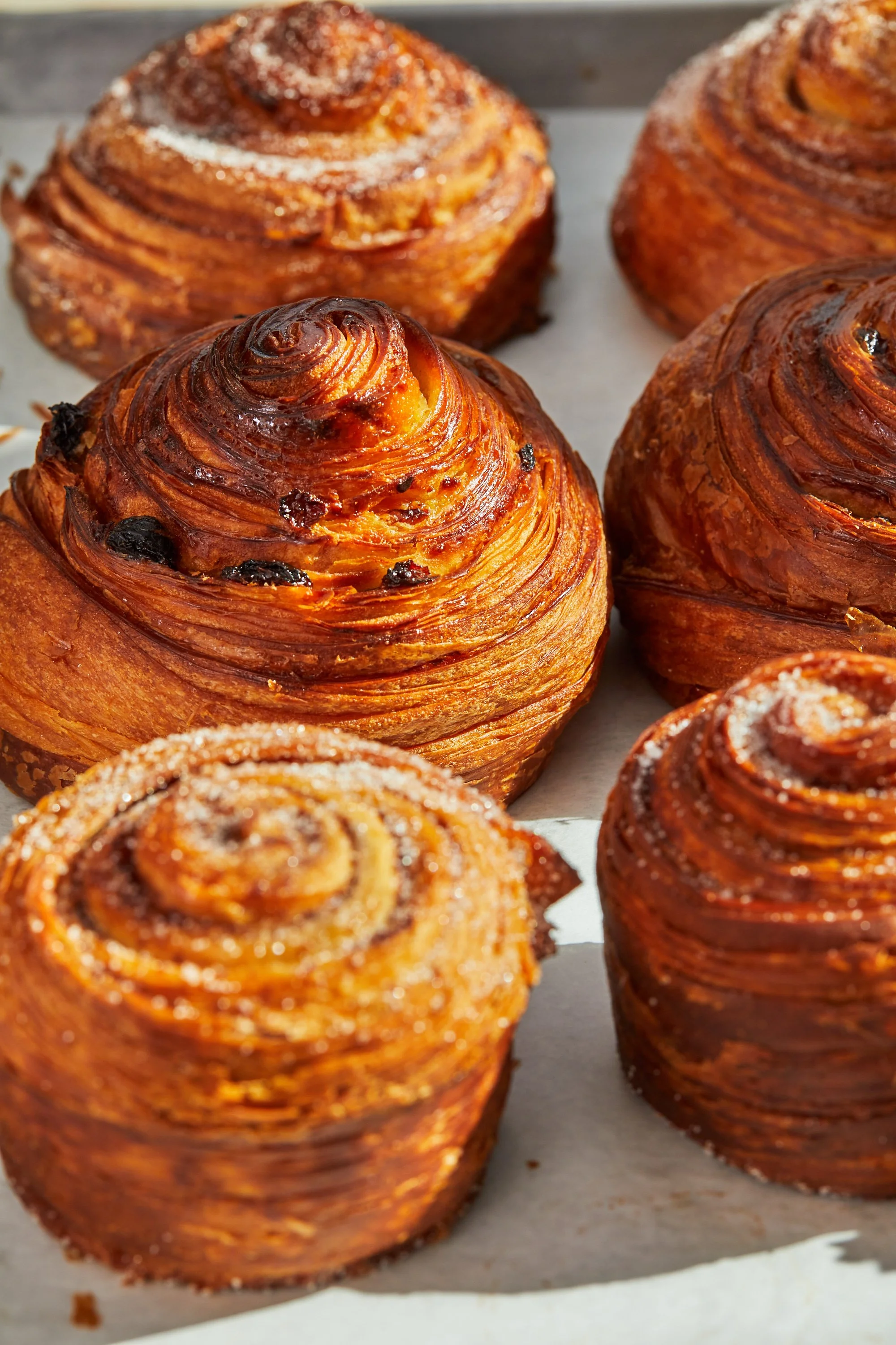 Croissant dough baked buns, loaded with sugar and baked golden brown.