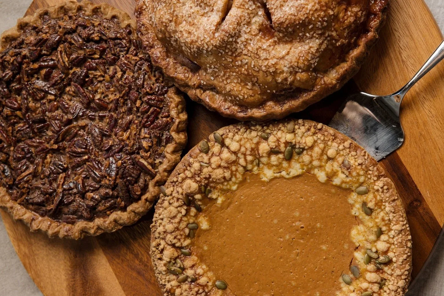 Pumpkin Pie, Apple Pie, Pecan Pie
