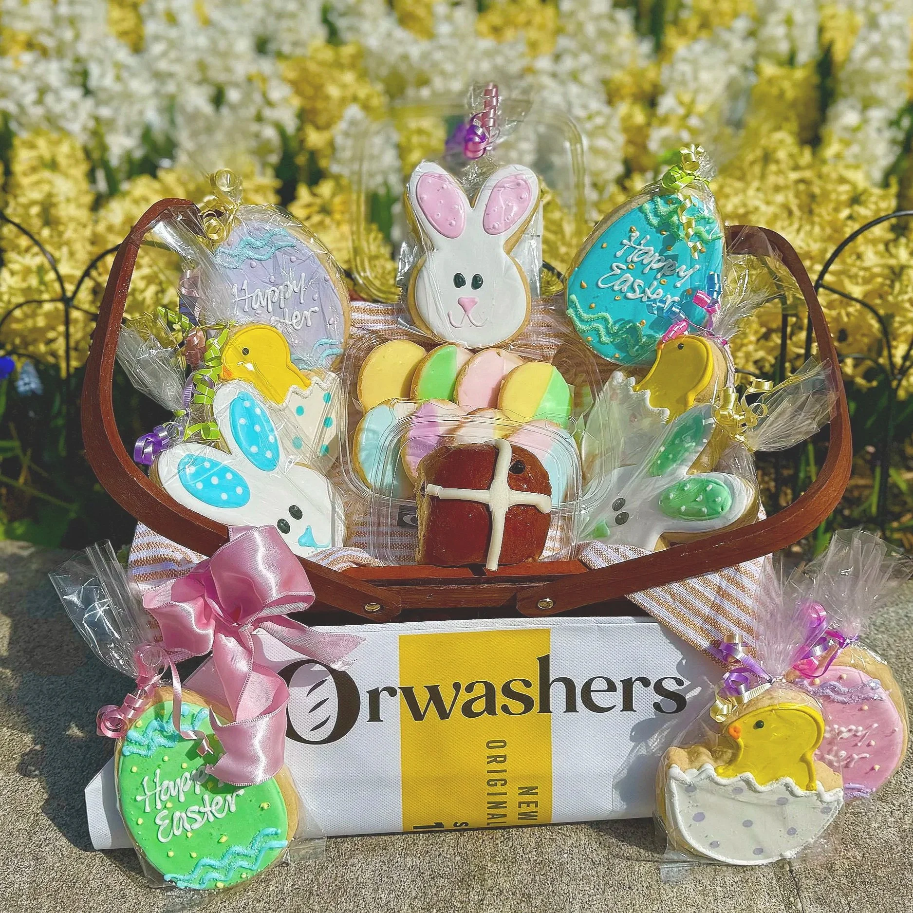 Easter basket with Easter cookies.