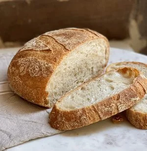 Closeup image of crusty rustic loaves of  bread. 