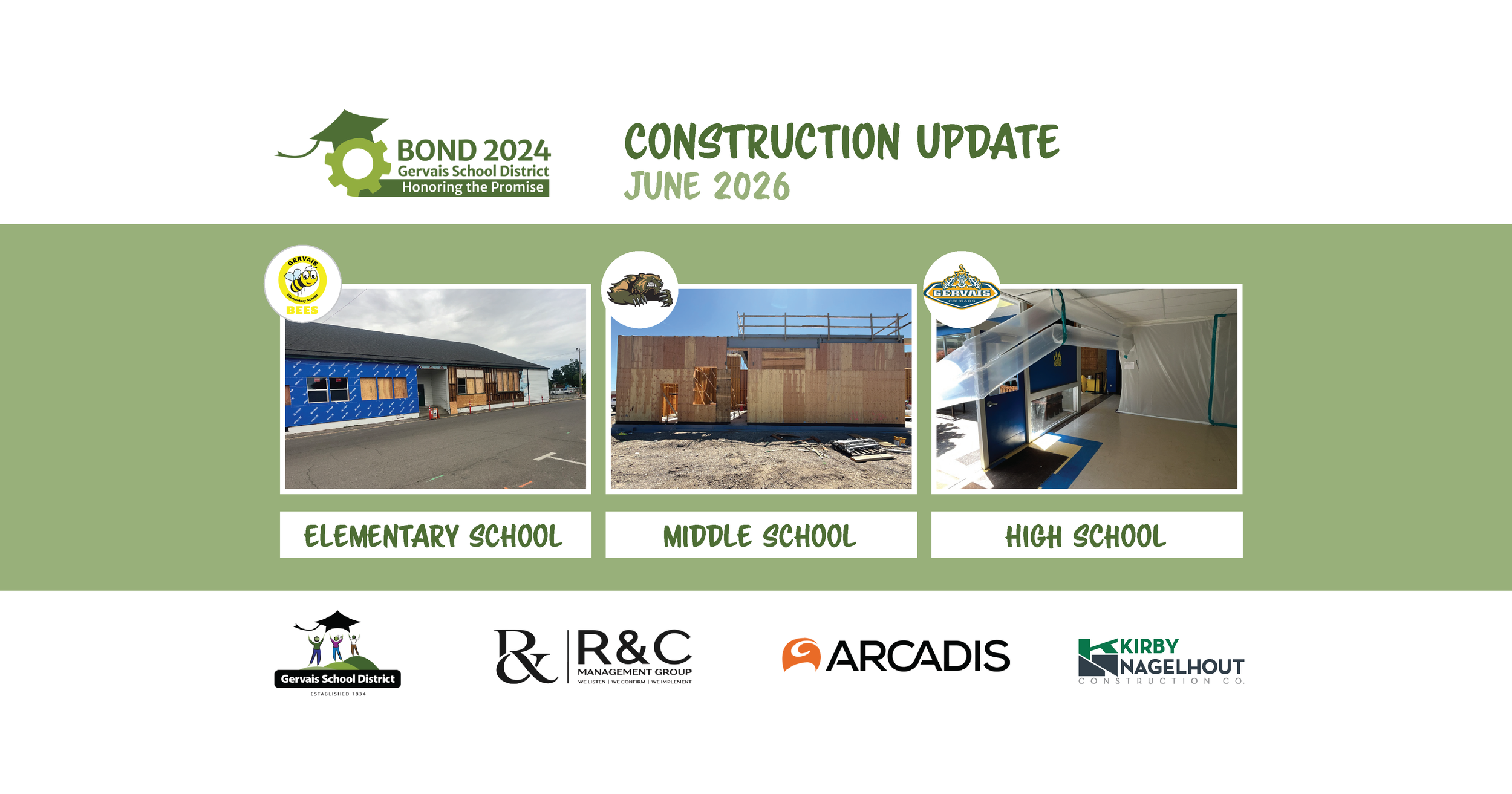 Gervais School District Bond 2024 Construction Update, June 2026.