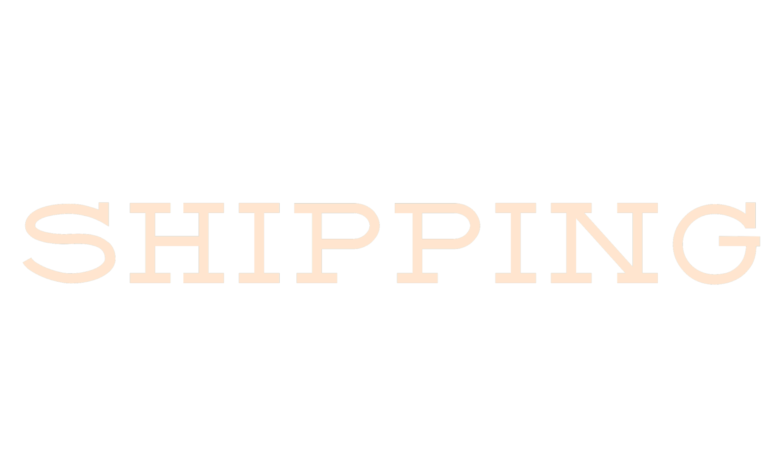 The phrase "SHIPPING" is displayed in large, bold, light-colored letters. Forms part of the sentence "Shipping & Returns".