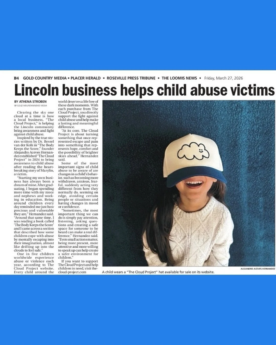 Incredibly honored to have been featured in the local newspaper 🥹

What started as a small idea to bring light into dark moments is now reaching more people than I ever imagined! 

Thank you for being part of The Cloud Project and helping us clear t