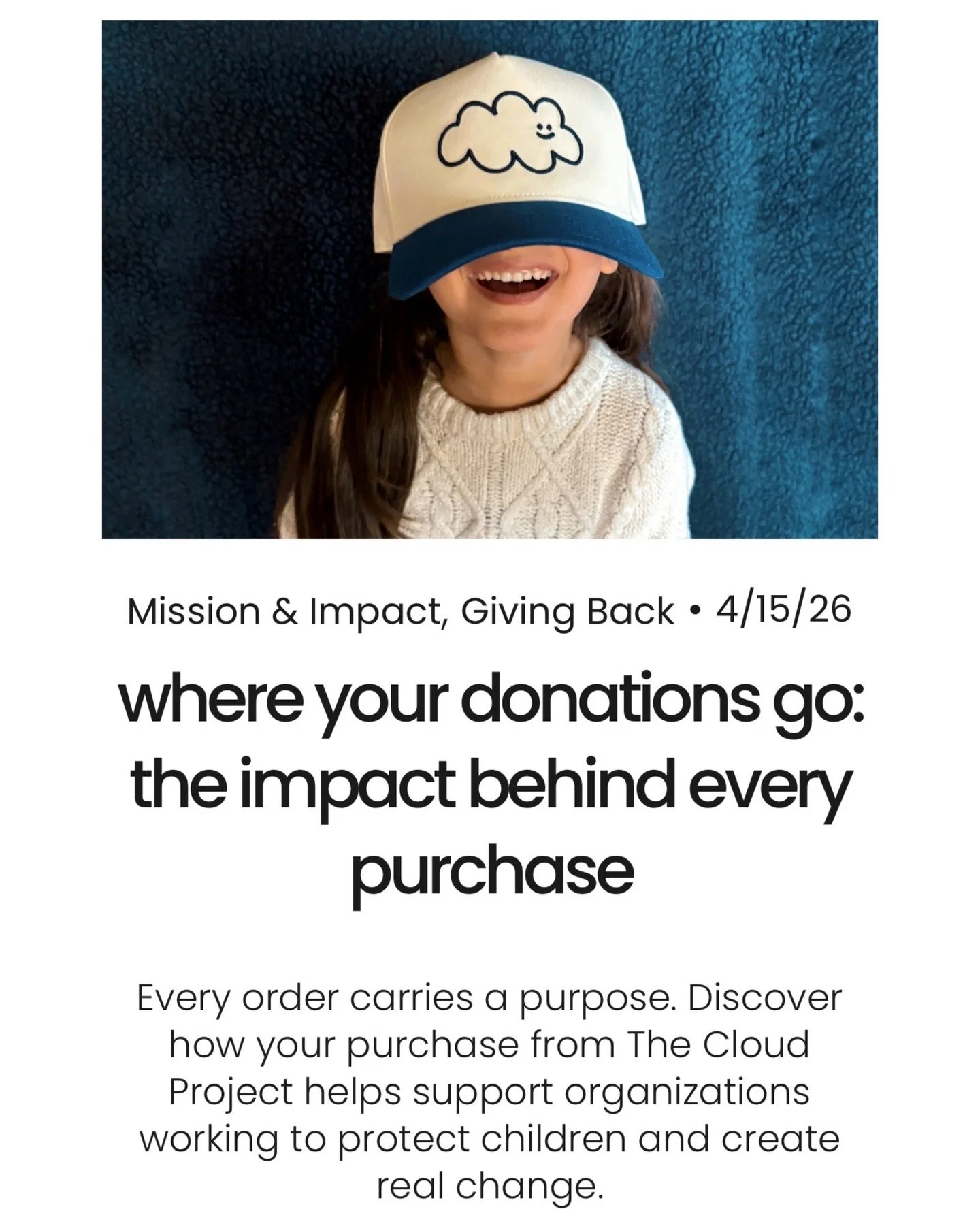 When you support The Cloud Project, you&rsquo;re not just buying something, you&rsquo;re helping make a real difference ☁️

This is exactly where your support goes and why it matters.

15% of every purchase is donated to organizations working to help