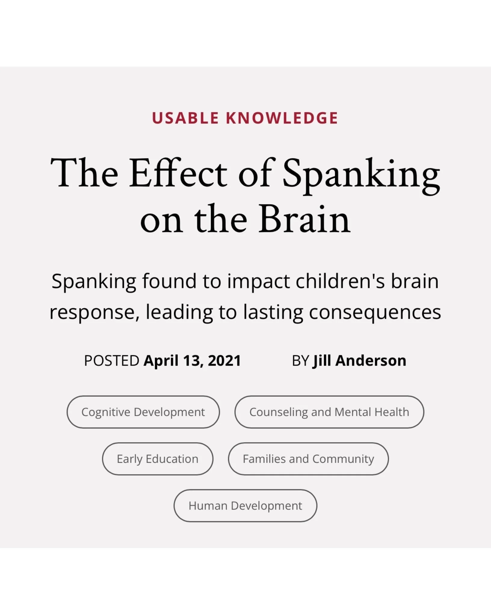 Many of us grew up believing spanking was a normal part of discipline.

But research continues to show that physical punishment can have lasting effects on a child&rsquo;s development.

A study from the Harvard Graduate School of Education found that