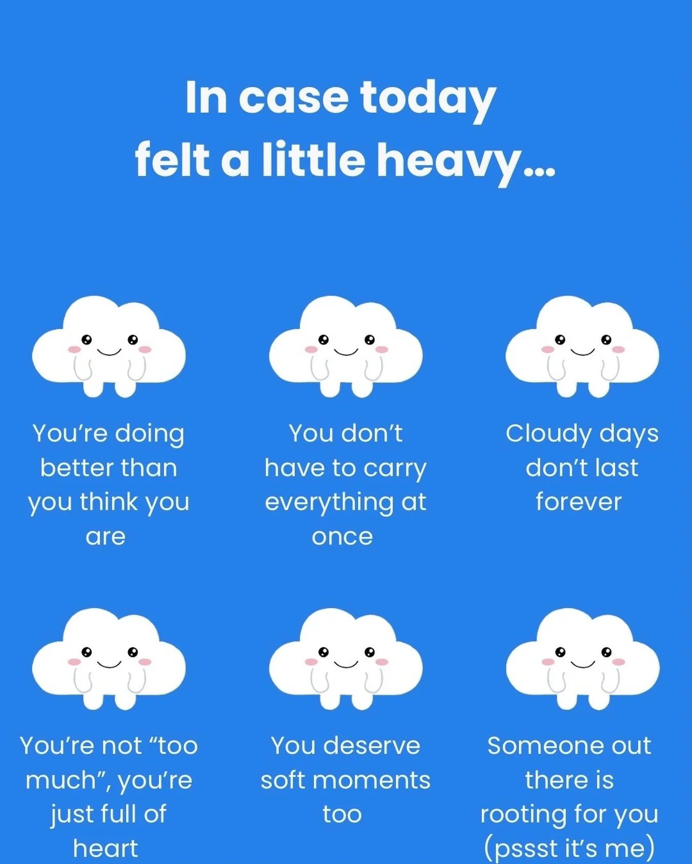 If today felt a little heavier than usual, this is your reminder to be gentle with yourself. Cloudy days don&rsquo;t last forever. You&rsquo;re doing better than you think ☁️💙

#dailyaffırmations #healingjourneys #selfcarereminder #positivitymindset
