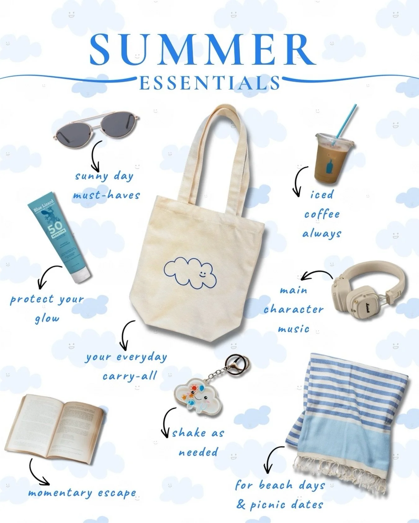 ☁️ Summer essentials, according to us.

&bull; Sunglasses 🕶️
&bull; Iced coffee 🥤
&bull; A good book 📖
&bull; Beach towel 🌊
&bull; Your favorite playlist 🎧
&bull; And a tote that carries a little more than your everyday essentials ☀️

The Carry 