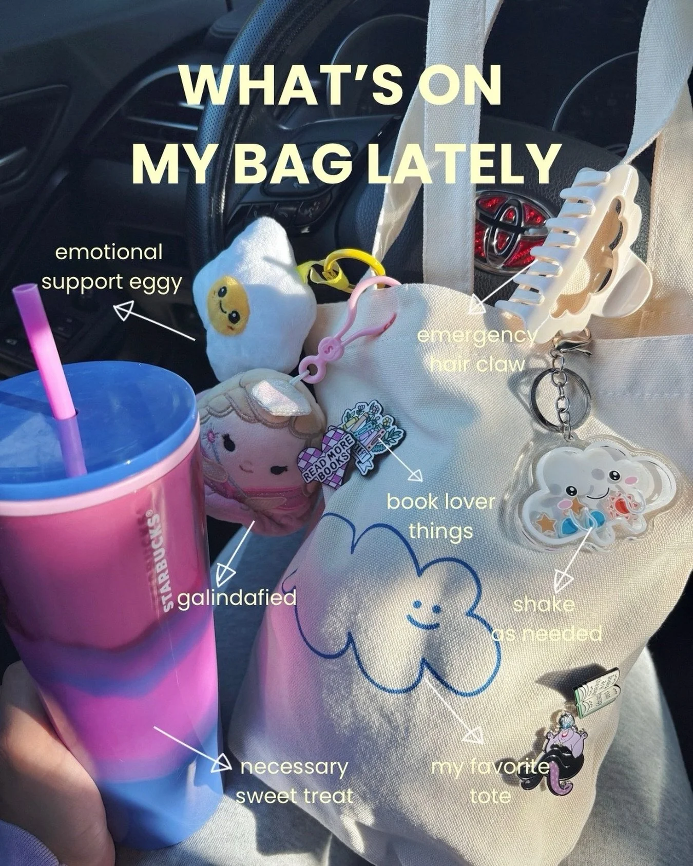 A few of my favorite charms on my favorite tote, including my little cloud reminder that brighter skies are always possible ☁️✨

#whatsonmybag #bagcharms #charmcollection #kawaiiaccessories #totebagstyle