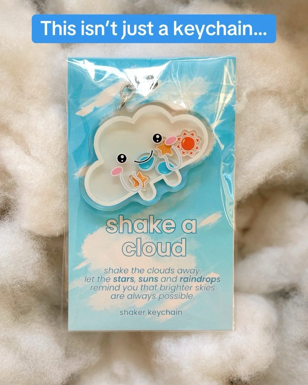 Some things are more than what they seem ☁️

The Shake a Cloud Keychain was created to be a small reminder that bad days don&rsquo;t last forever. When life feels a little overwhelming, give it a shake and let the tiny stars, suns, and raindrops remi