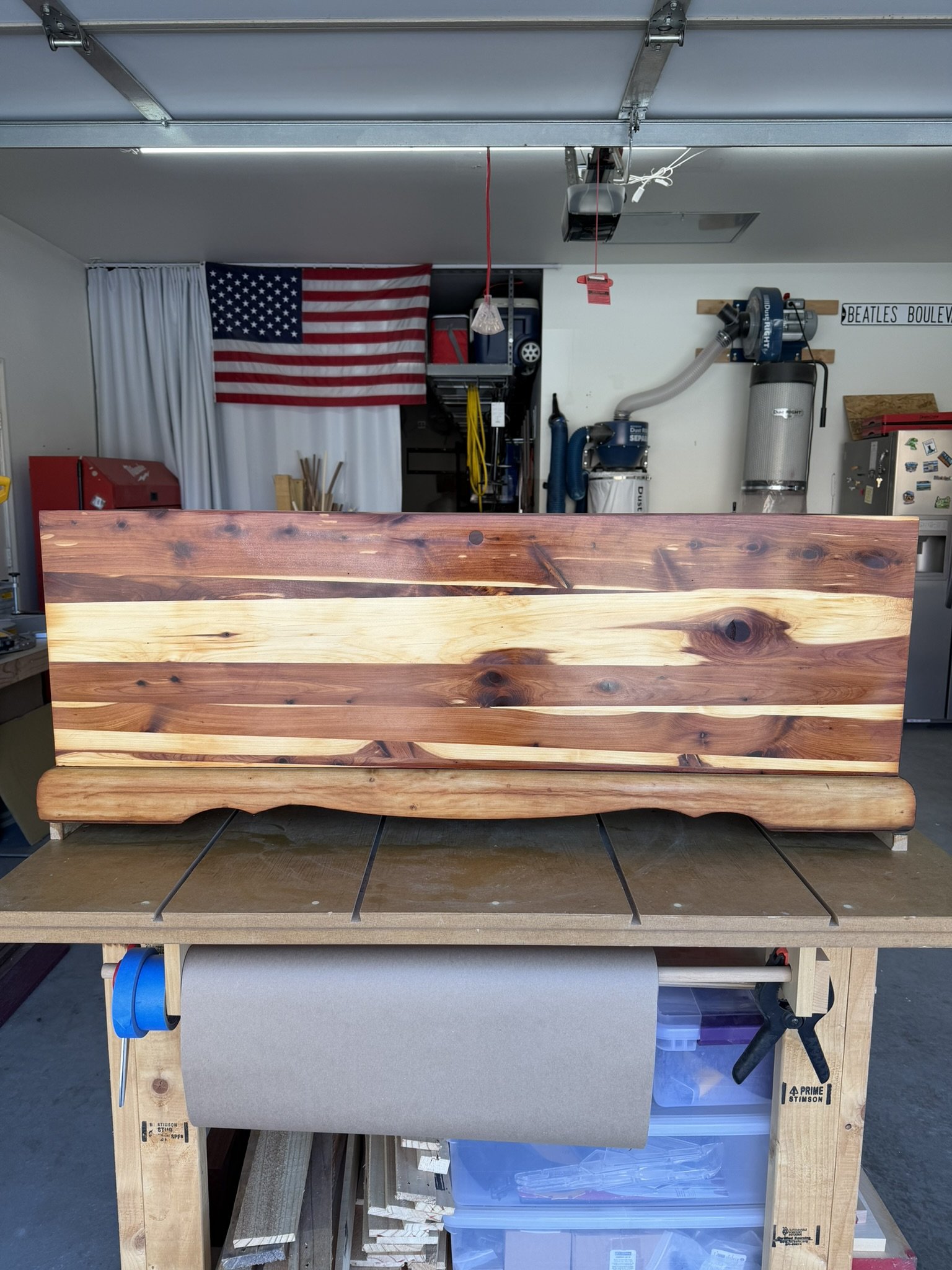 Front Conditioned - 

Pre-stain conditioner applied and left to soak for about 15 minutes before wiping.  The aged cedar absorbed it quickly.  Soft woods like this can blotch without proper conditioning, so this step is key to a smooth, even finish.