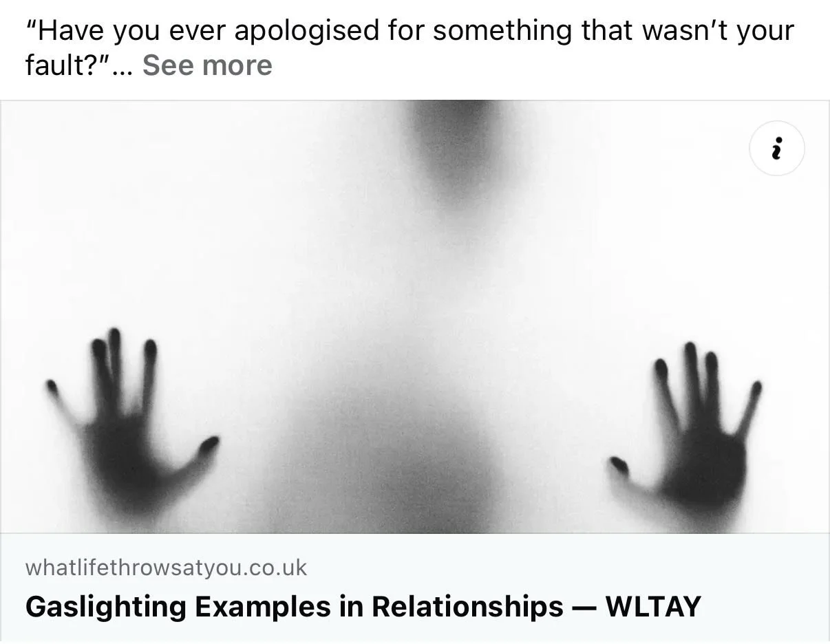 &ldquo;Have you ever apologised for something that wasn&rsquo;t your fault?&rdquo;

For years, I thought I was the problem.

I questioned my memory.
My emotions.
My reactions.

I apologised for things that weren&rsquo;t my fault and doubted things I 