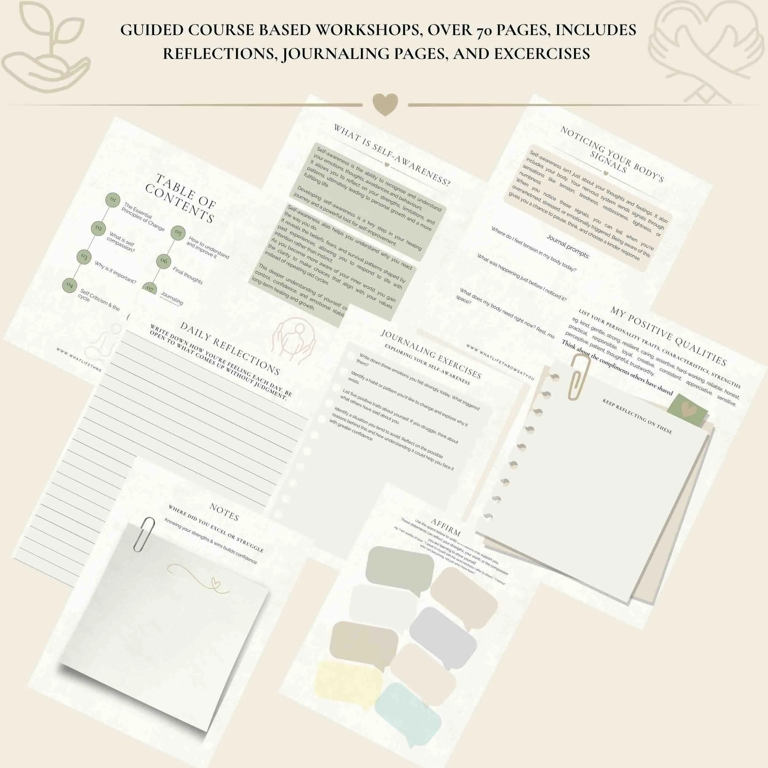 self awareness inner pages of digital download workbook