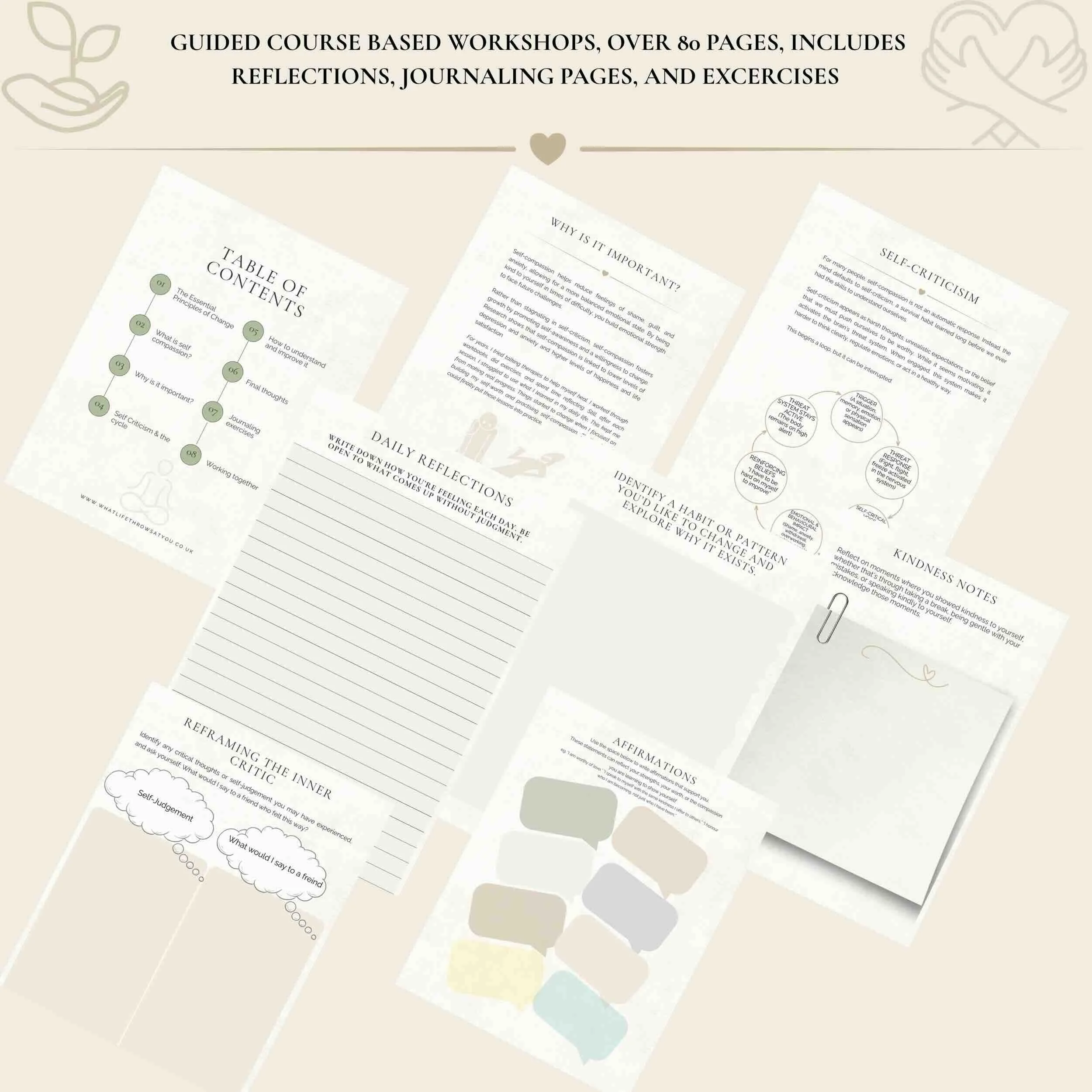 Self compassion digital download workbook examples of inner pages .jpeg