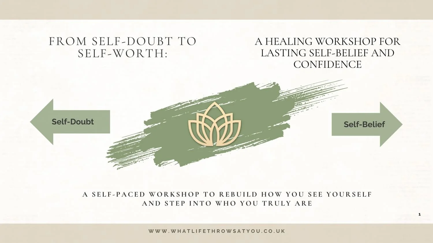 Course First page image with text from self foubt to self worth introducing the course