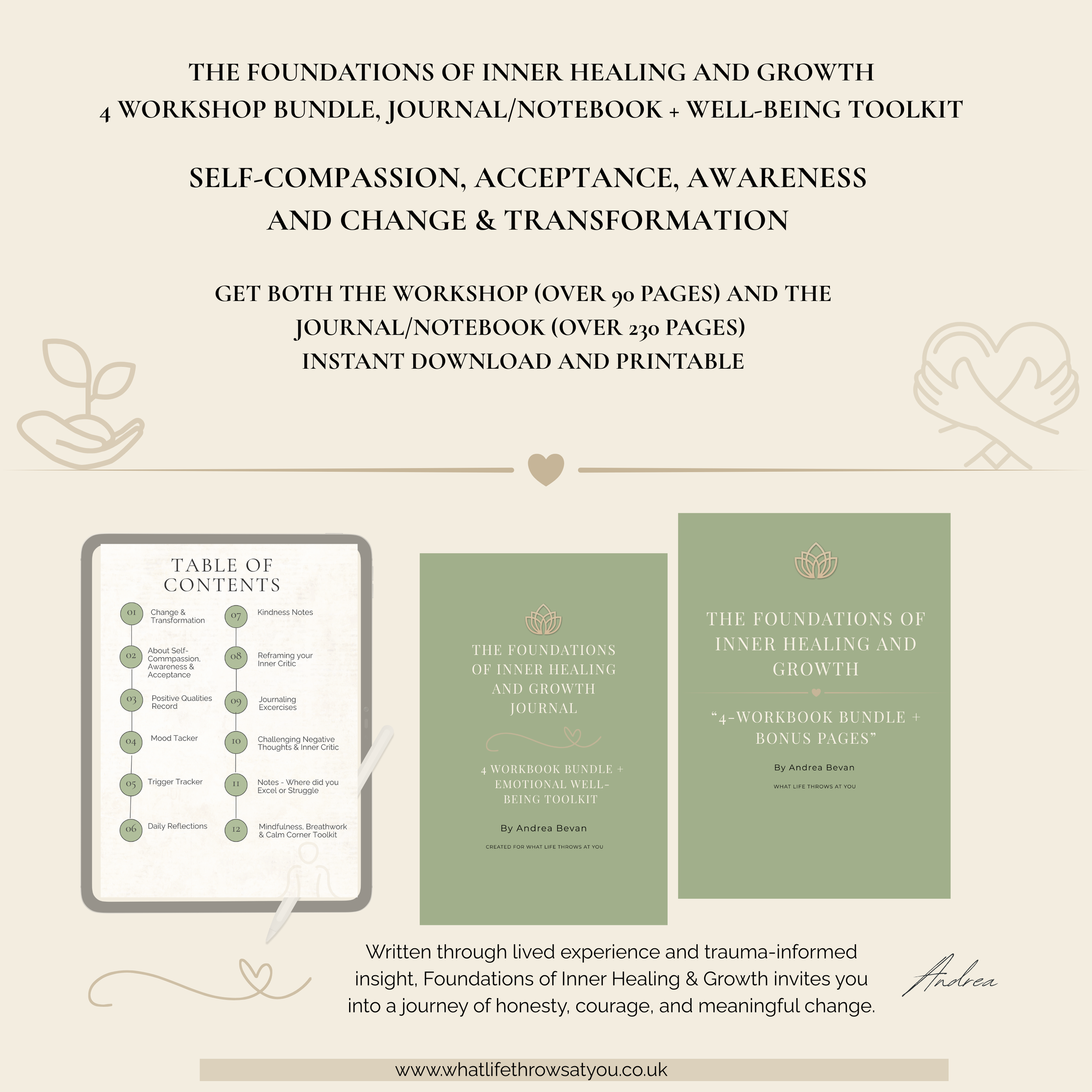 Inner Healing & Growth Bundle – Workshop + 230+ Page Companion Journal + BONUS Emotional Well-being Toolkit (Printable PDFs)
