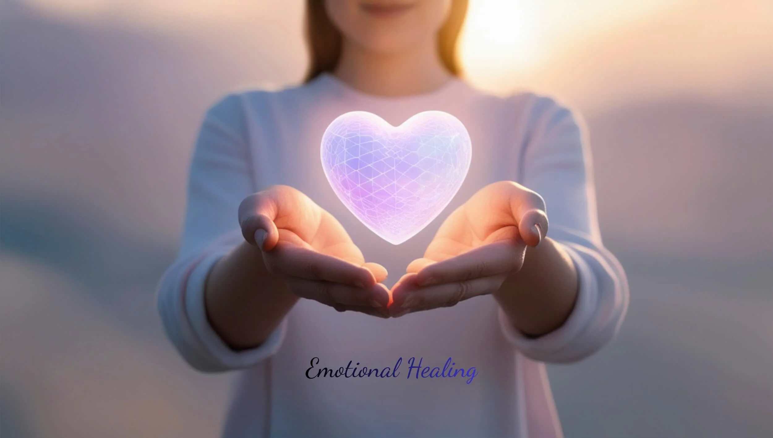 Woman holding a shining purple heart