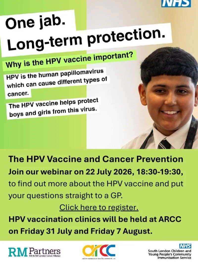The HPV Vaccine and Cancer Prevention Webinar
 
The NHS is delighted to be partnering with the Asian Resource Centre for Communities to provide a free HPV vaccine information webinar. The session is open to all and will be led by a local GP.

🗓️ Wed