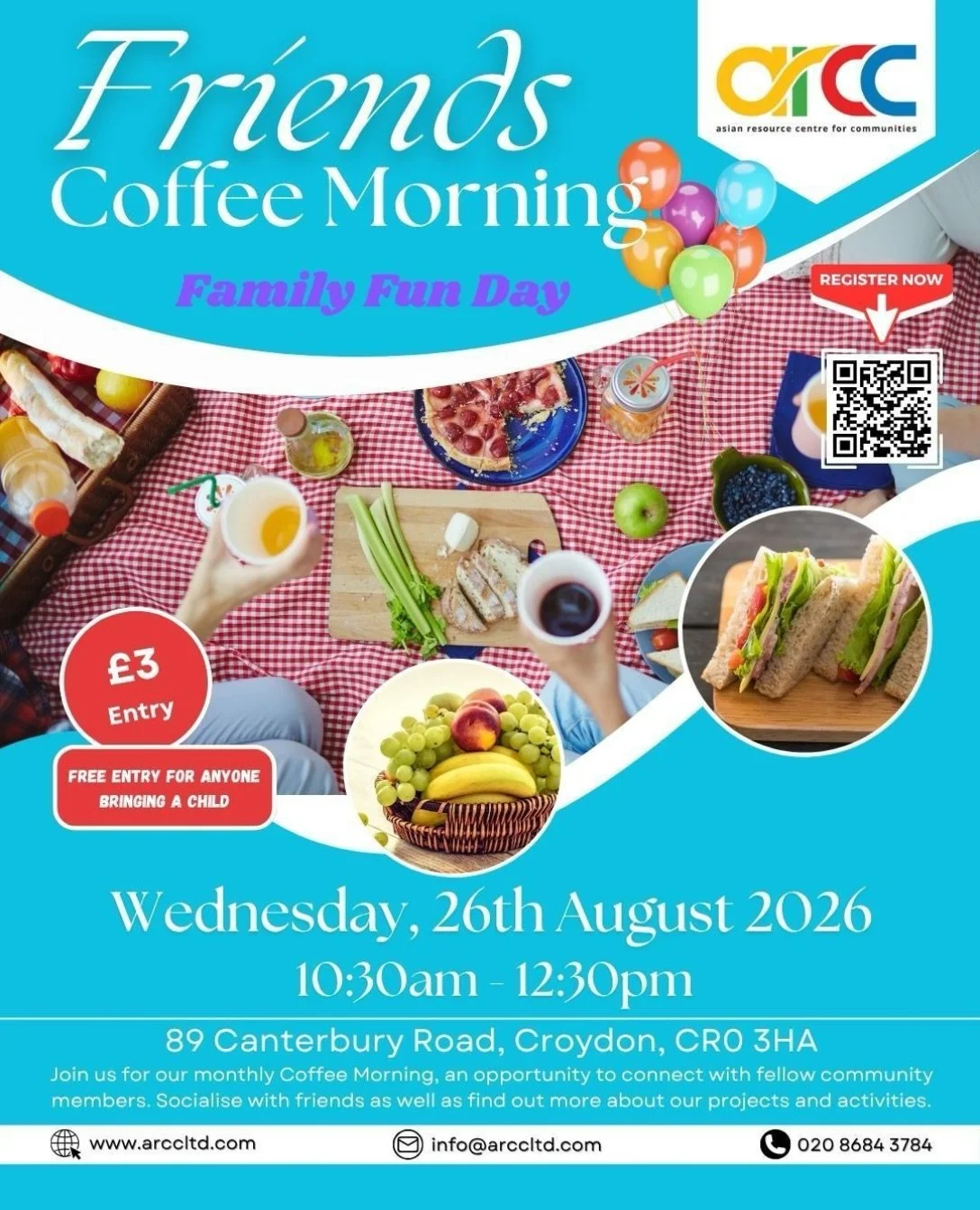 Friends Coffee Morning - Family Fun Day 🎉

Join us for our monthly Friends Coffee Morning, with a special Family Fun Day and Indoor Picnic.

Bring your child along and enjoy a fun morning together. We&rsquo;ll have activities for both children and a