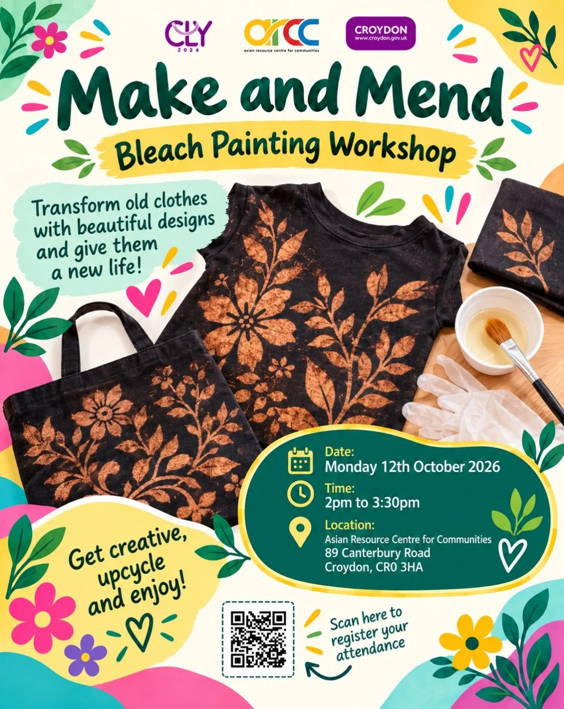 🎨 Make and Mend &ndash; Upcycling and Wellbeing ♻️

Give your old clothes a new life with bleach painting! 🎨👕

Join us for a fun, friendly and creative session where we&rsquo;ll use simple bleach painting techniques to transform dark cotton fabric