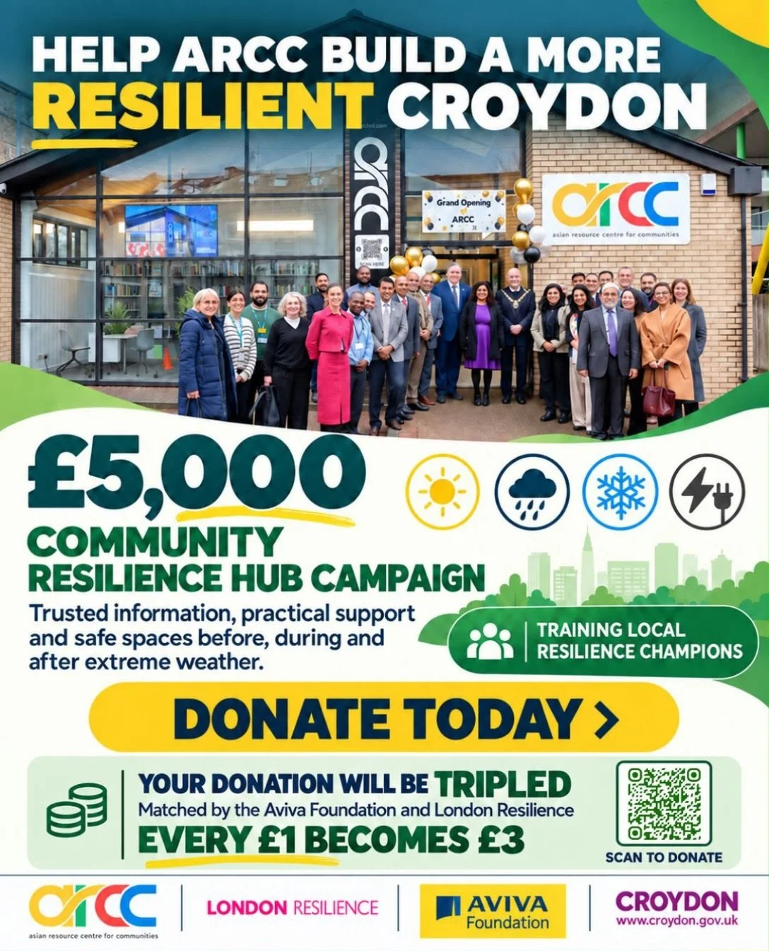 🌦️ Help ARCC Build a More Resilient Croydon! 💚

Extreme weather&mdash;from heatwaves and flooding to severe cold and power cuts&mdash;can have a serious impact on our communities, particularly older people, disabled residents and those experiencing