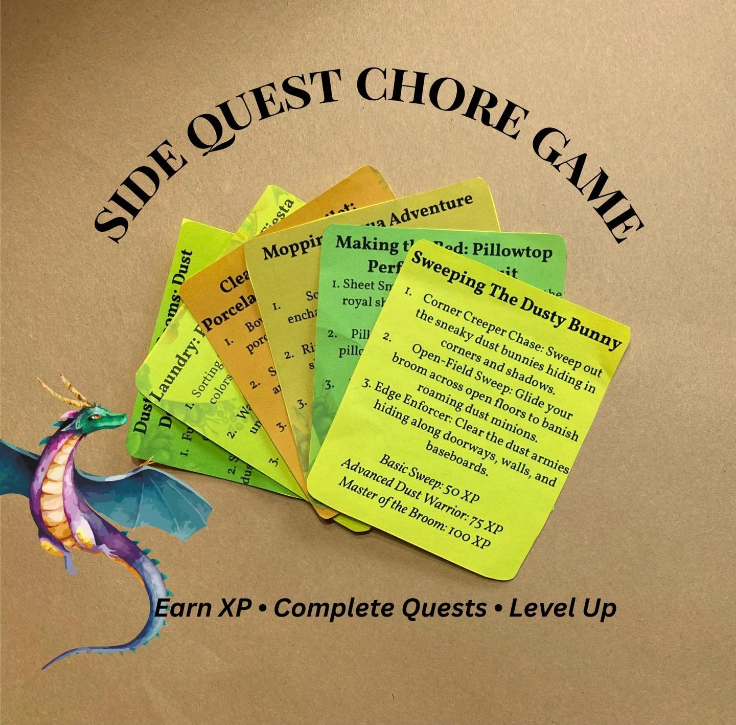 Looking for some help encouraging your kids to clean the house? Why not make it a game! I made a fun quest filled list to help your kids get through there chores. Check it out on my Etsy page! 

https://hovdeneslit.etsy.com/listing/4413947522

#chore